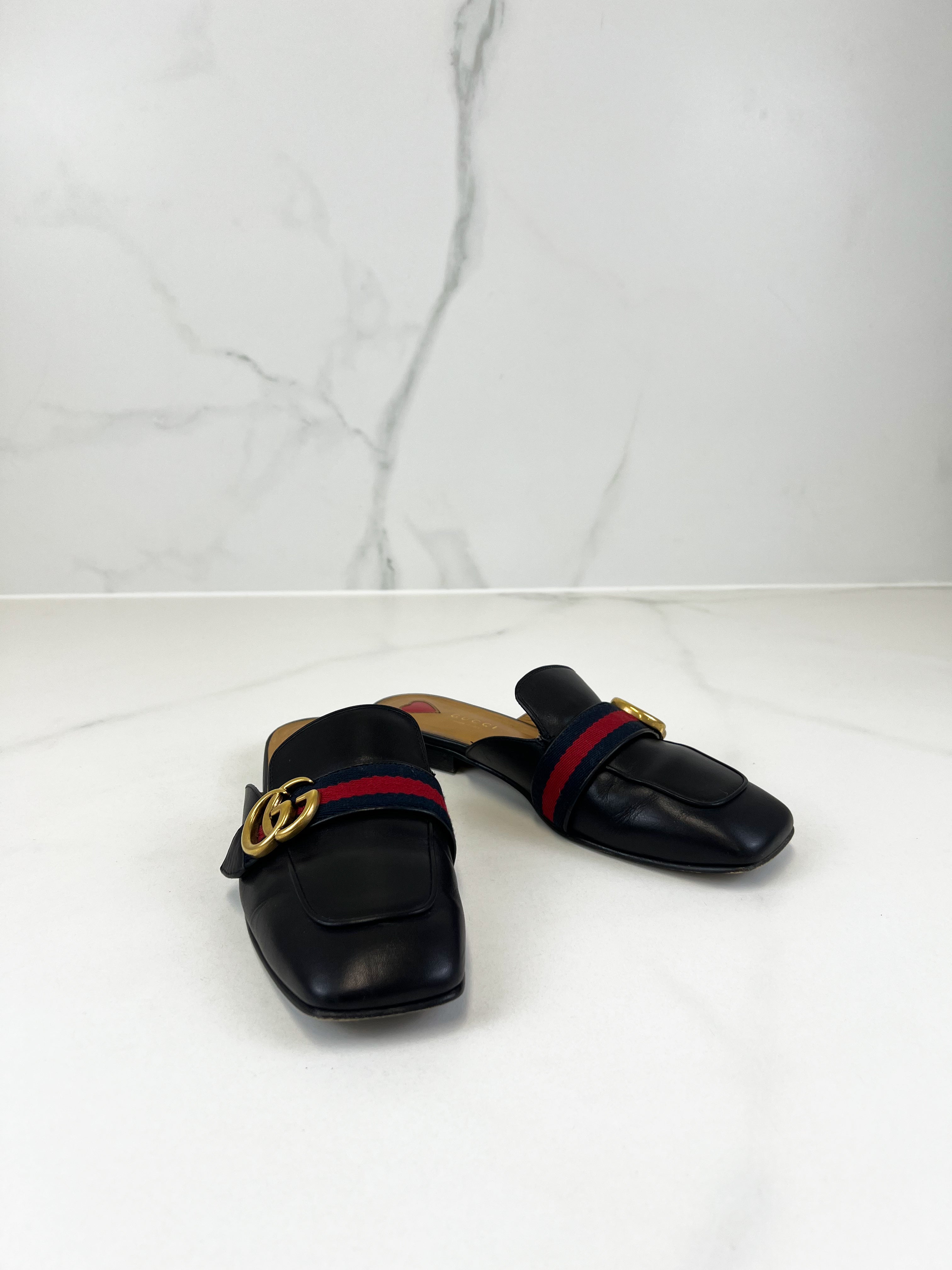 Gucci GG Peyton Leather Mules Size 37
