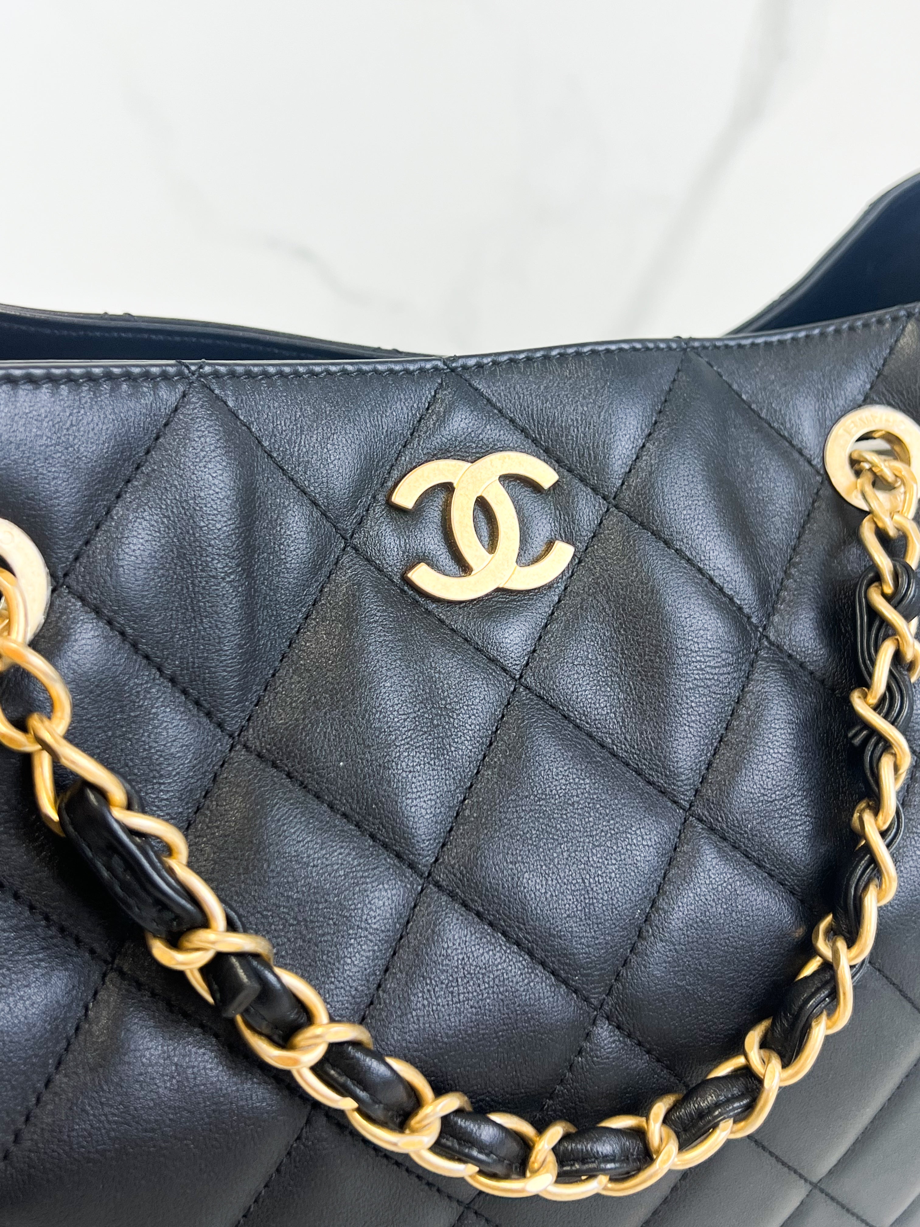 Chanel CC Black Calfskin Shopping Tote GHW