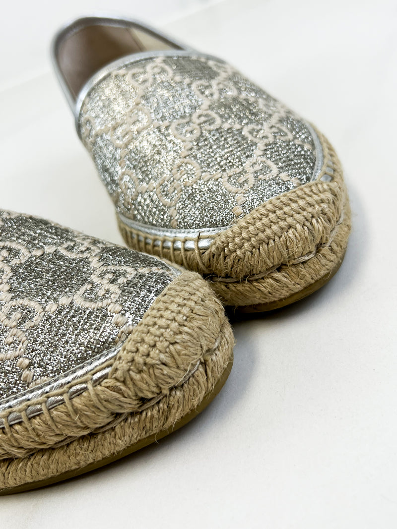 Gucci GG Espadrilles in Silver Canvas Size 38