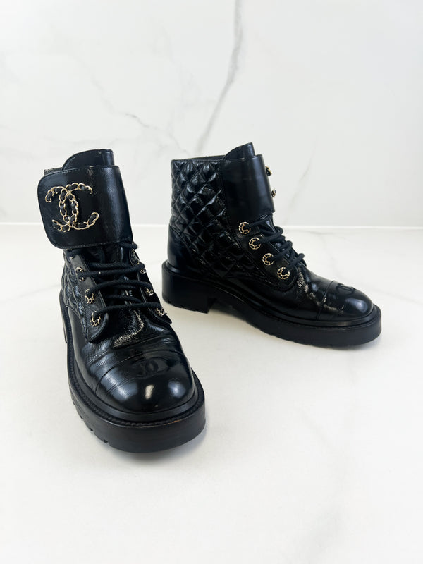 Chanel Quilted Combat Boot Size 39