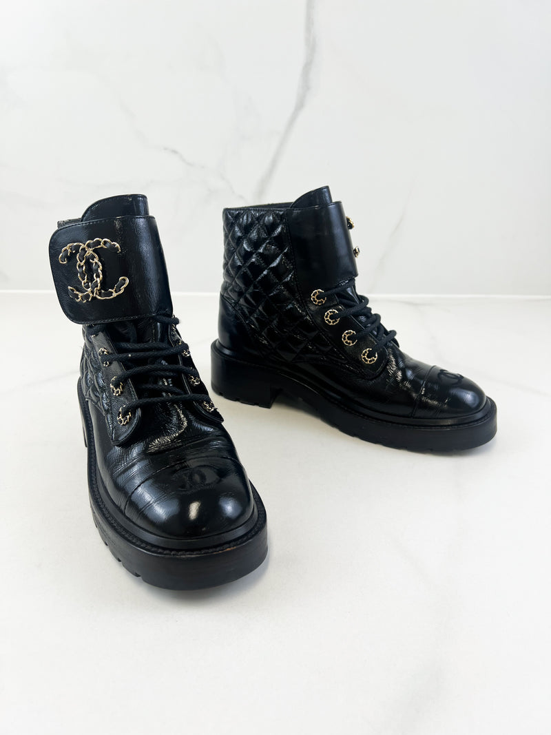 Chanel Quilted Combat Boot Size 39