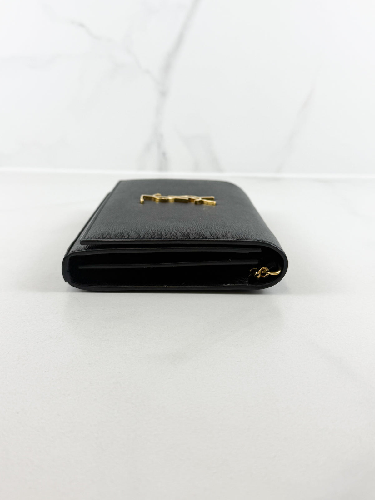 Saint Laurent Small Black Kate Chain Bag in Grain De Poudre Embossed Leather with GHW