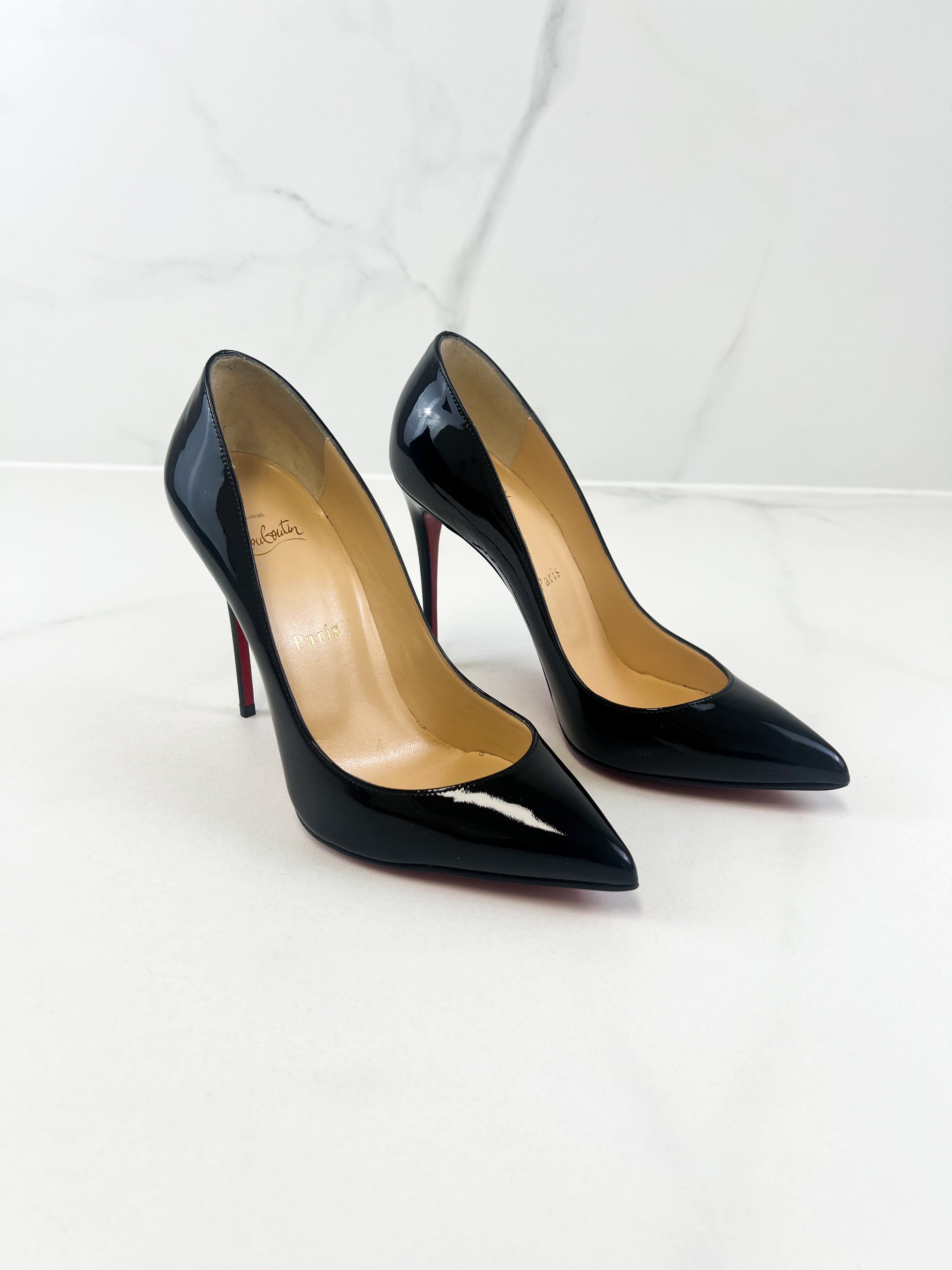 Christian Louboutin Black Patent Pigalle Follies 100mm Size 38