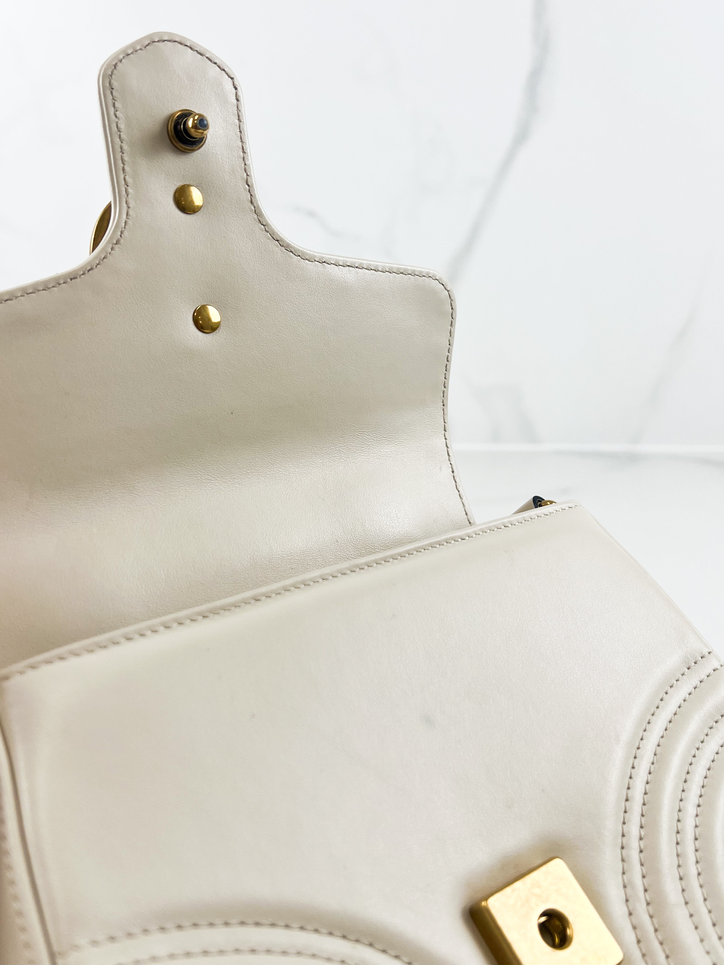 Gucci GG Marmont Matelasse Top Handle Bag in White