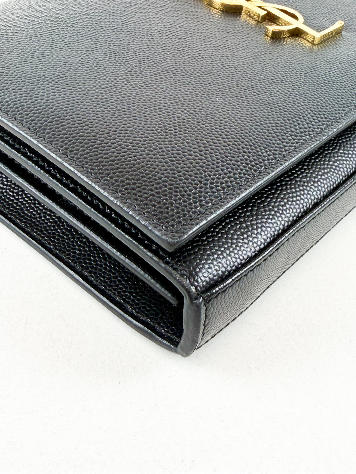 Saint Laurent Small Black Kate Chain Bag in Grain De Poudre Embossed Leather with GHW