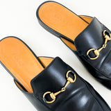 Gucci Black Leather Princetown Horsebit Slipper Size 40