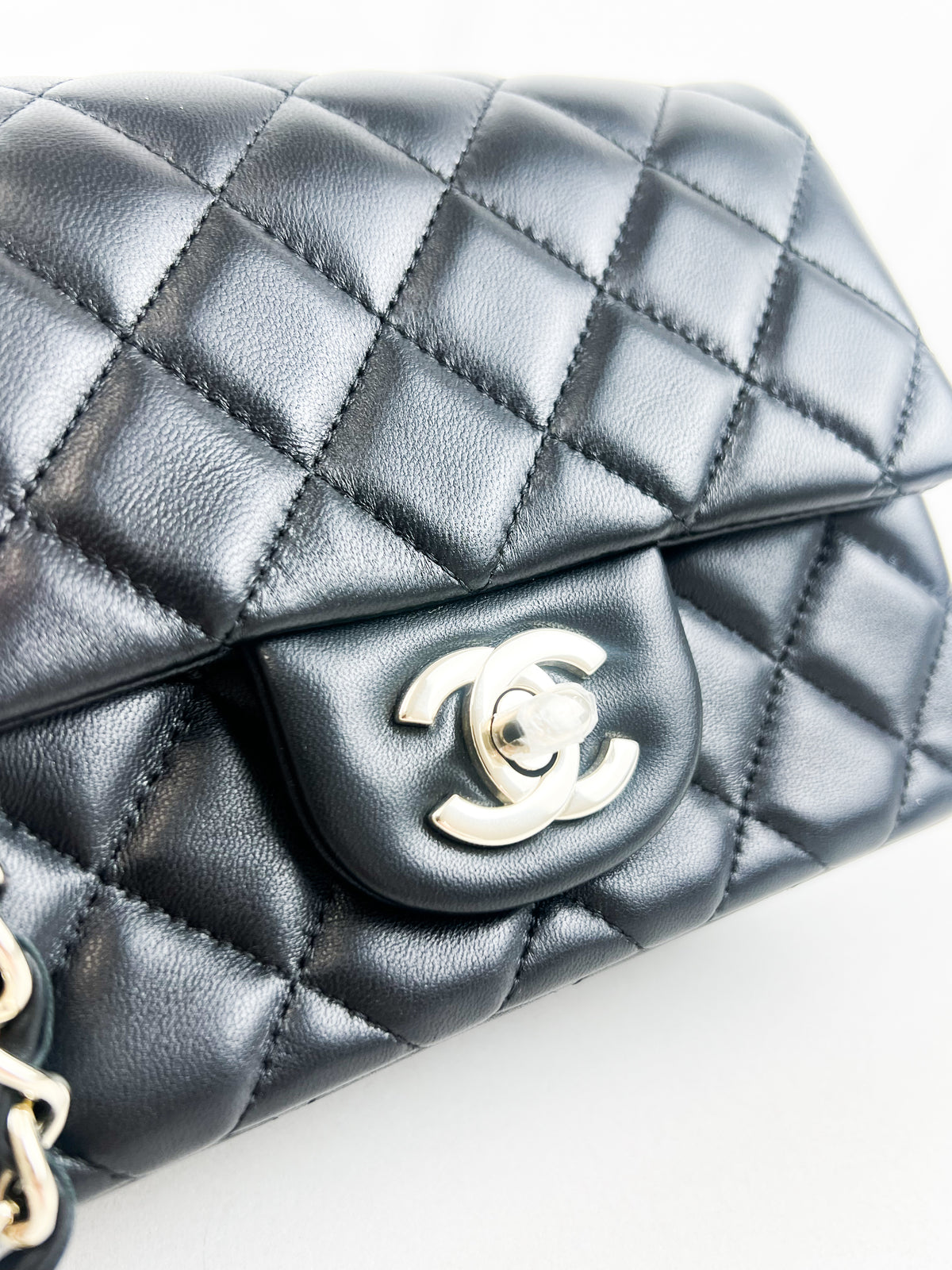 Chanel Mini Square in Black Lambskin with Champagne Hardware