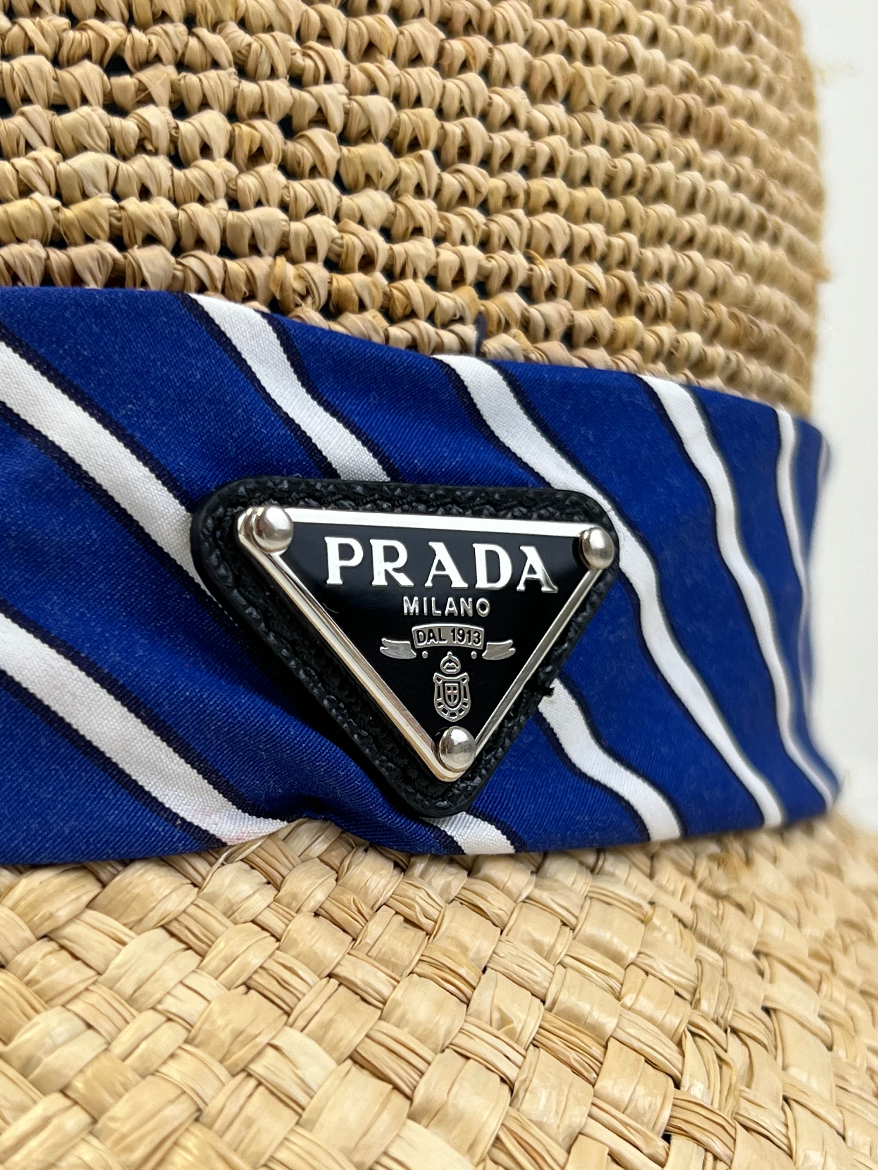 Prada Raffia Bucket Hat Size Medium