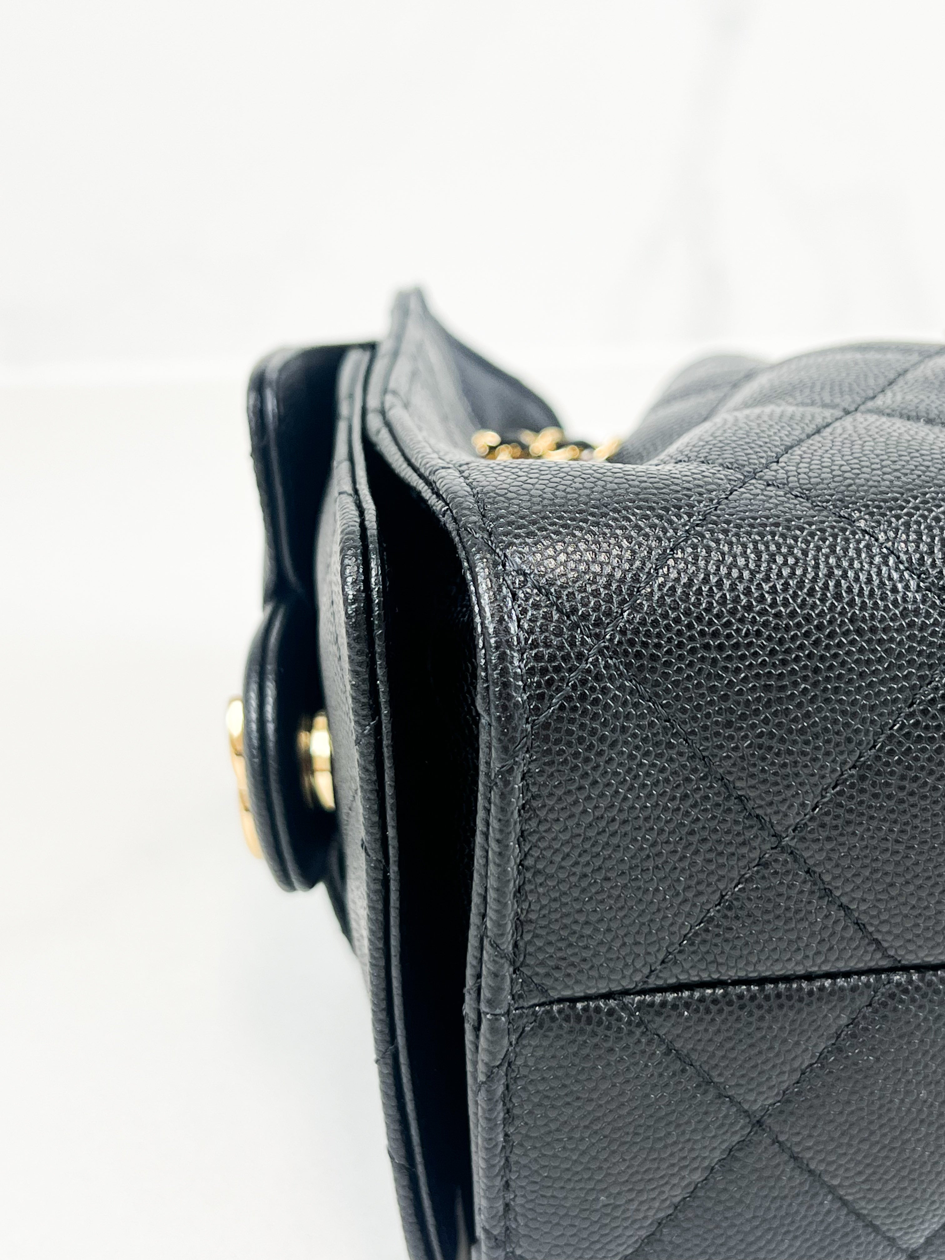 Chanel 25 Mini Handbag in Black Grained Calfskin & Gold-Tone Metal
