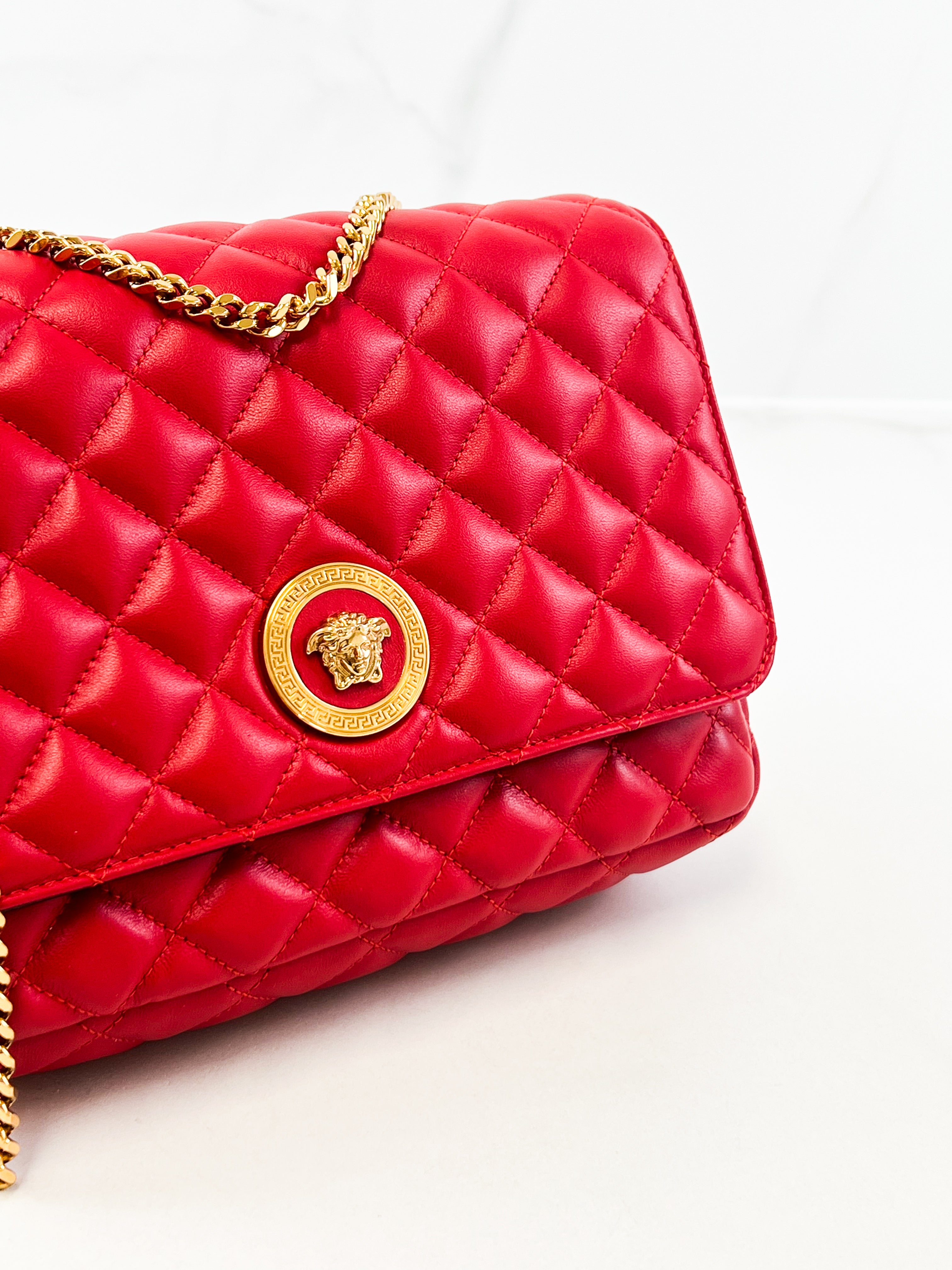 Versace Red Quilted Leather Shoulder Bag