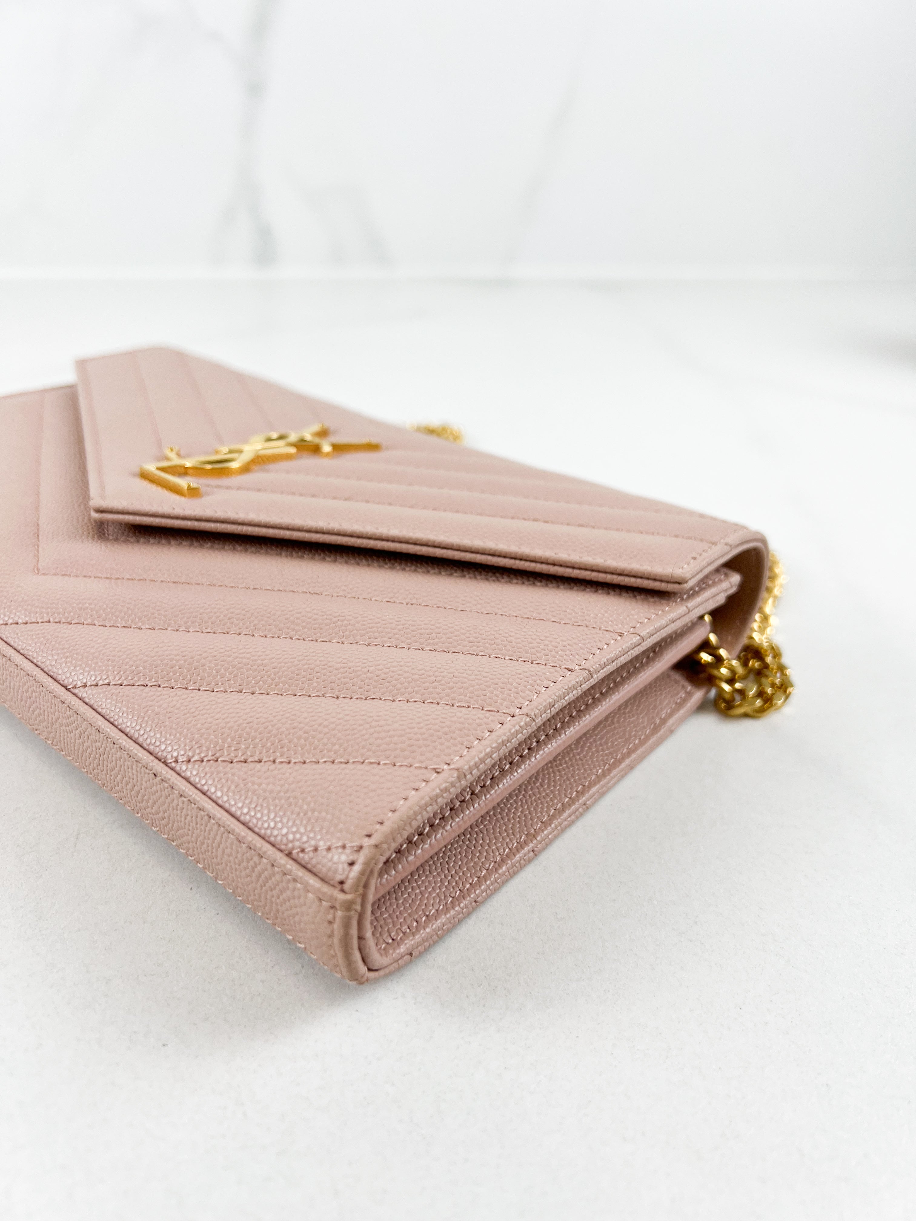Saint Laurent Cassandre Envelope Pink WOC with GHW