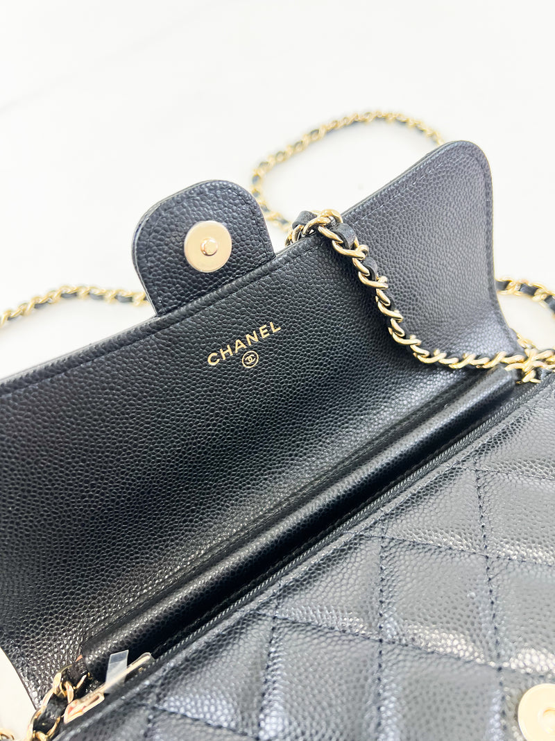 Chanel CC Caviar Black Classic Phone Holder WOC