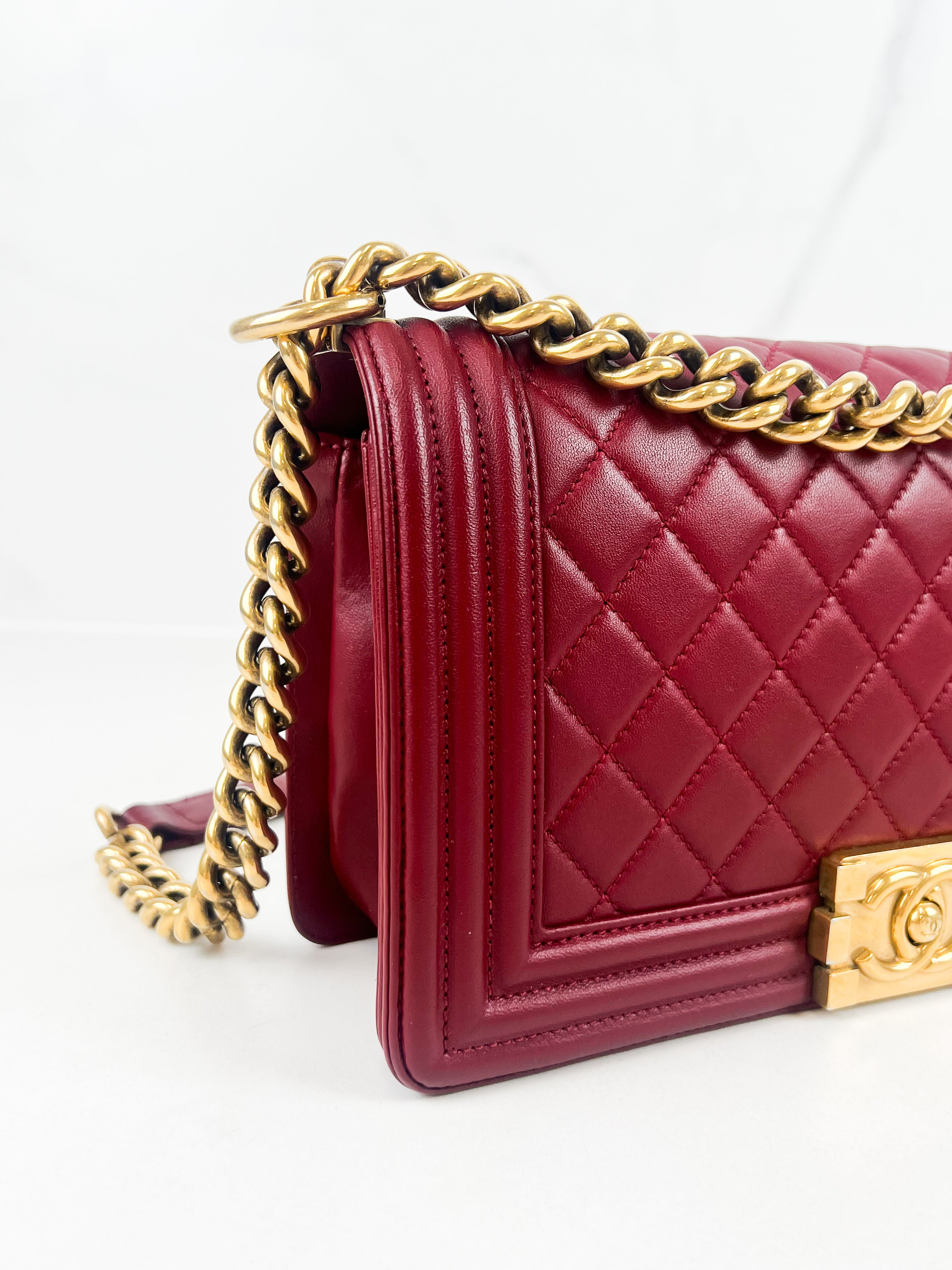 Chanel Old Medium Boy Bag in Red Quilted Calfskin with Gold Hardware