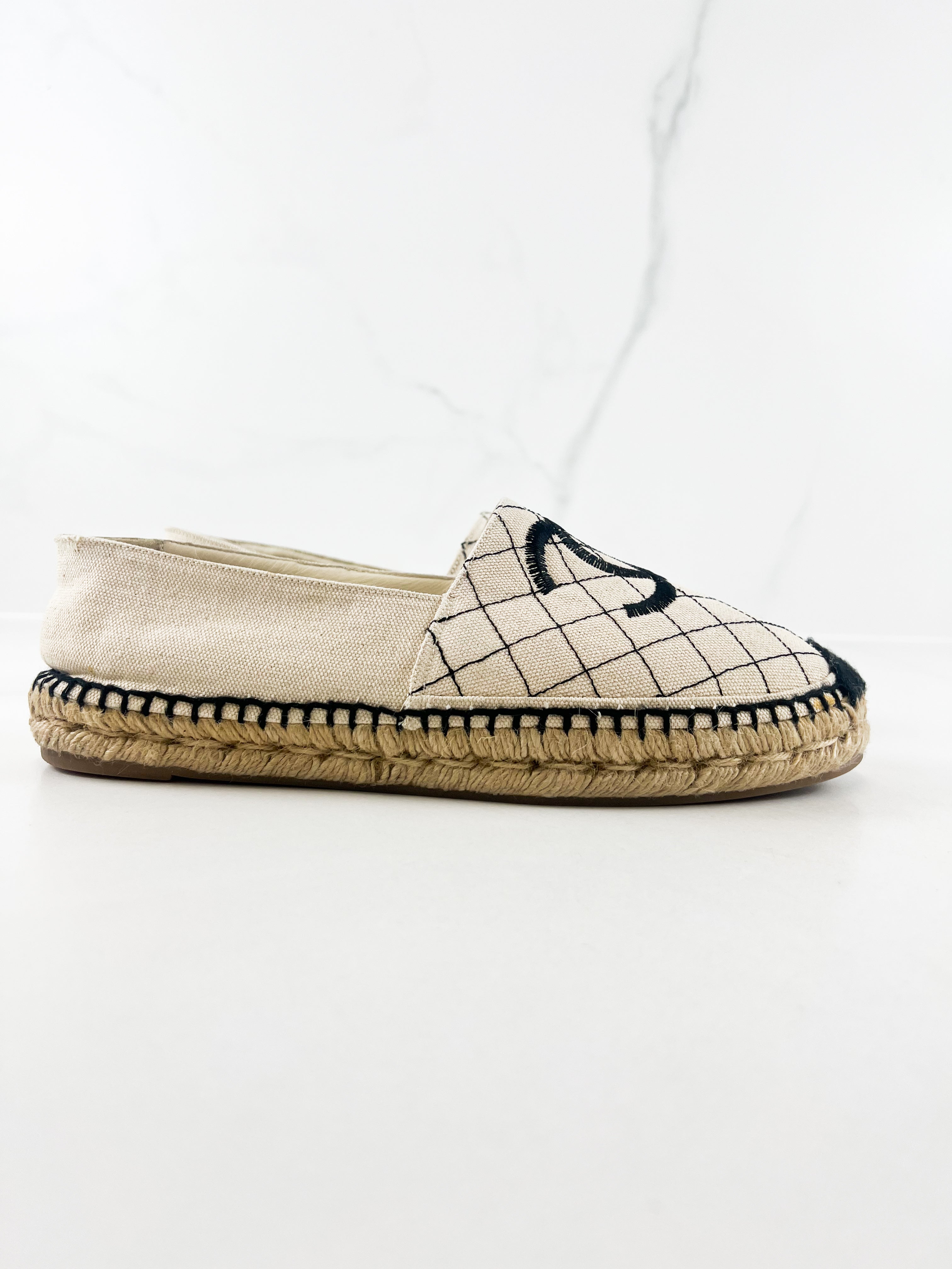 Chanel White CC Canvas Espadrille Size 42
