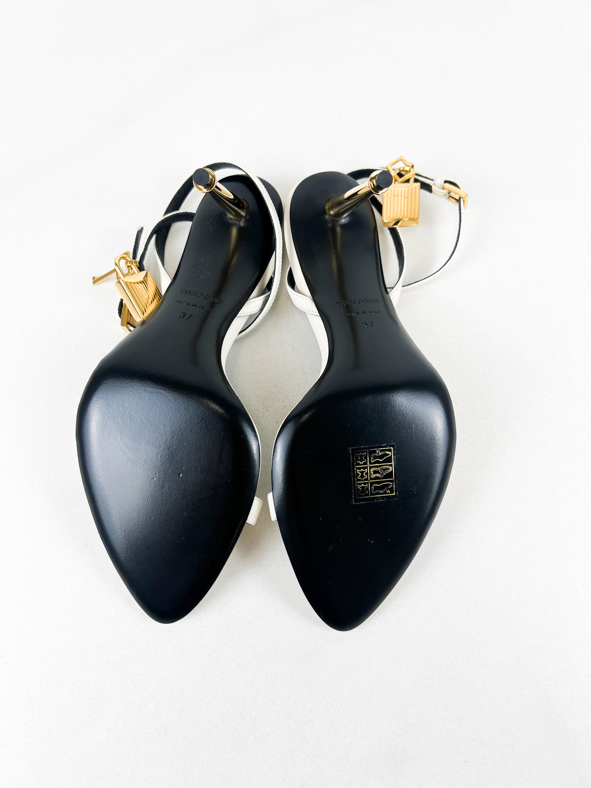 Tom Ford White Padlock Leather Sandal Size 37
