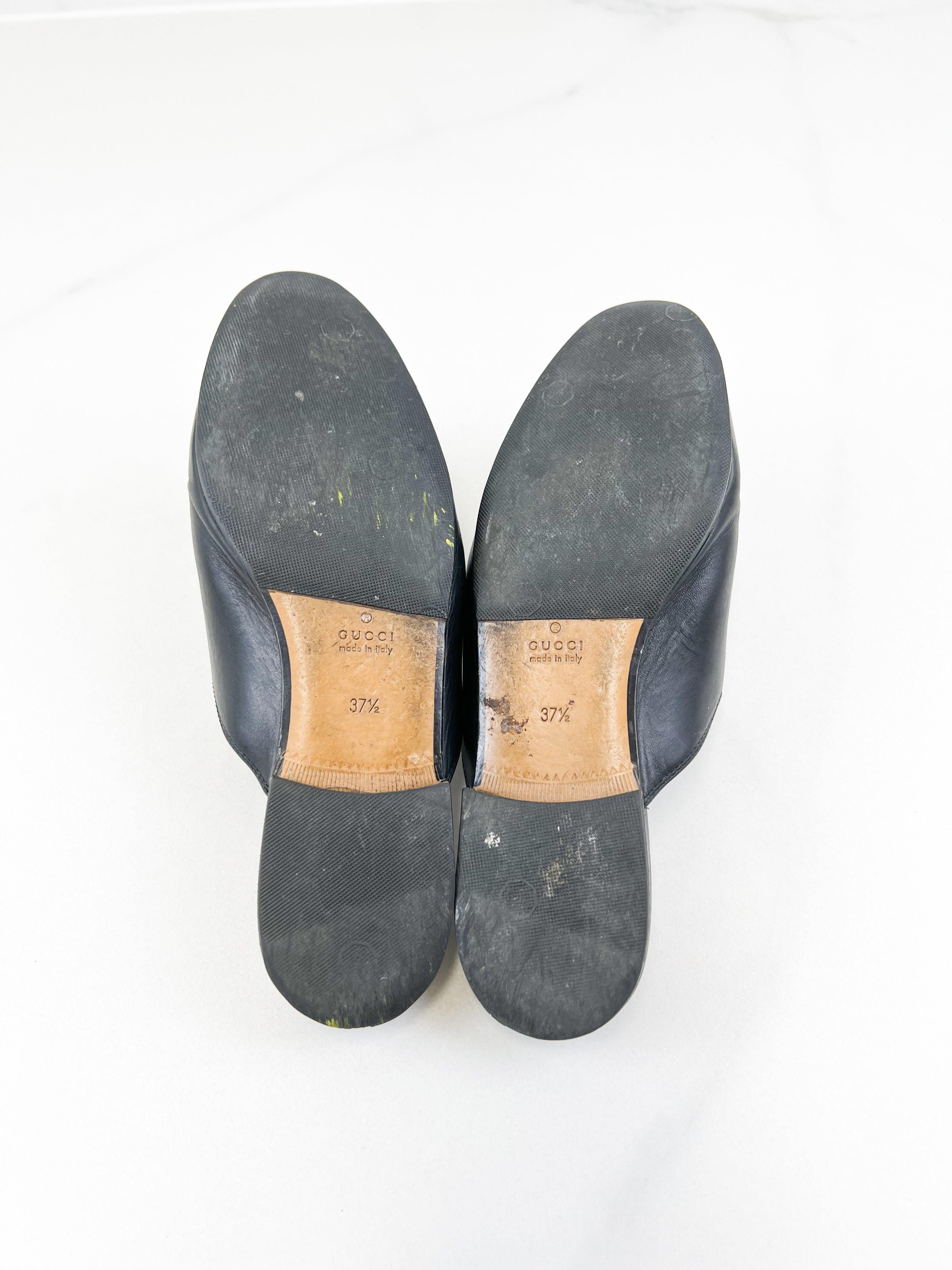 Gucci Black Leather Princetown Horsebit Slipper Size 37.5