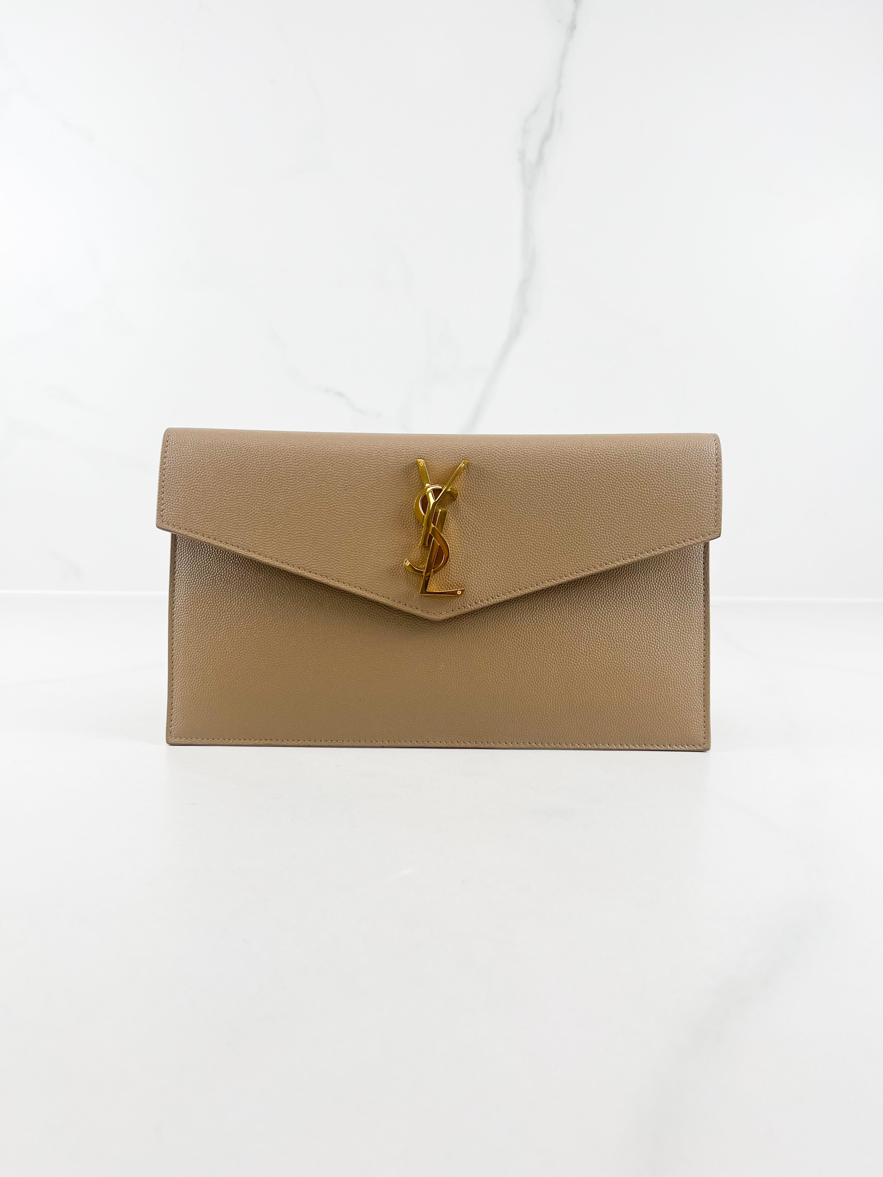 Saint Laurent Beige Uptown Envelope Clutch