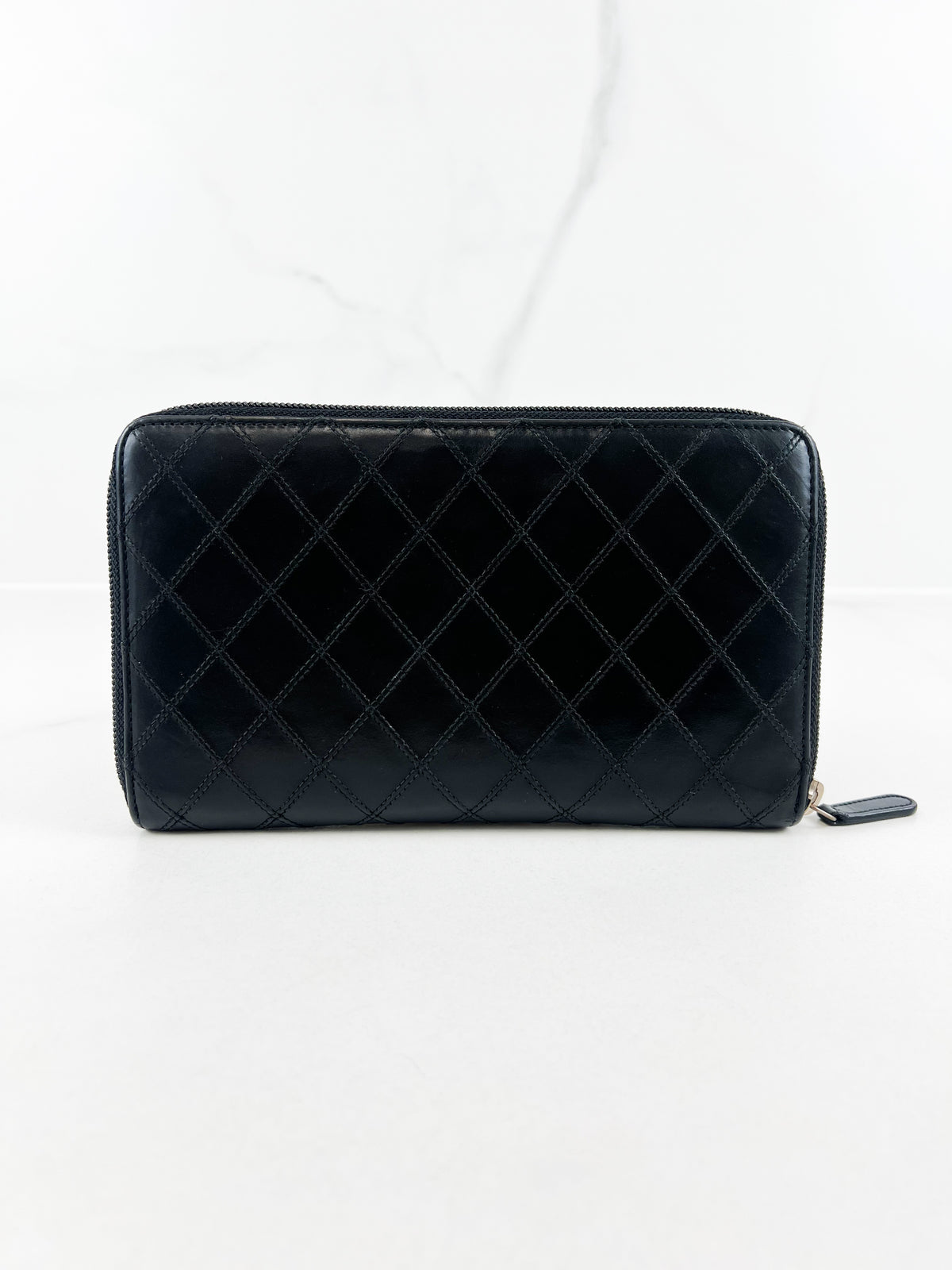 Chanel Quilted Stich Calfskin Zip Around Mini CC Wallet with SHW