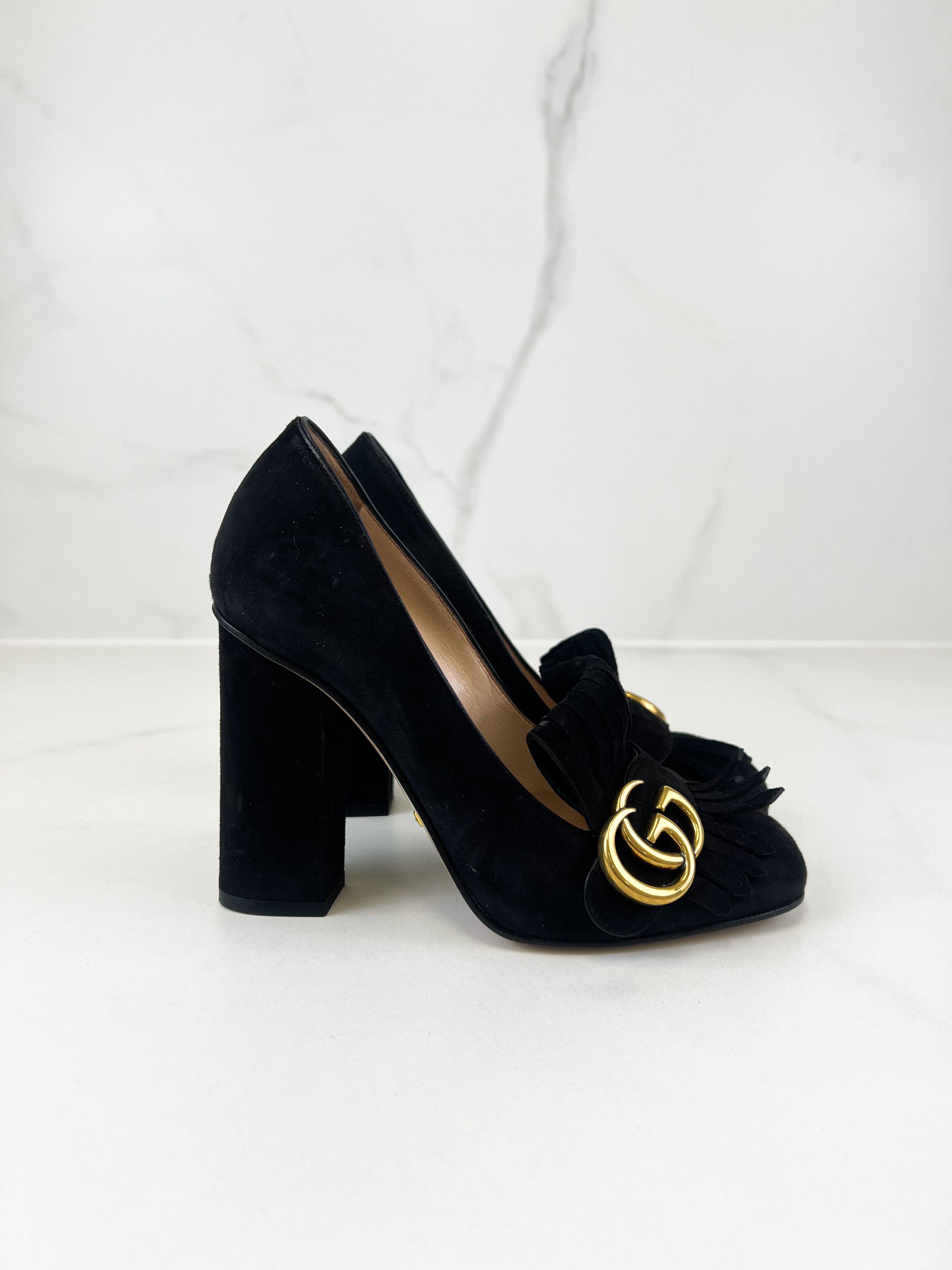 Gucci GG Marmont Velvet Fringed Pumps Size 36