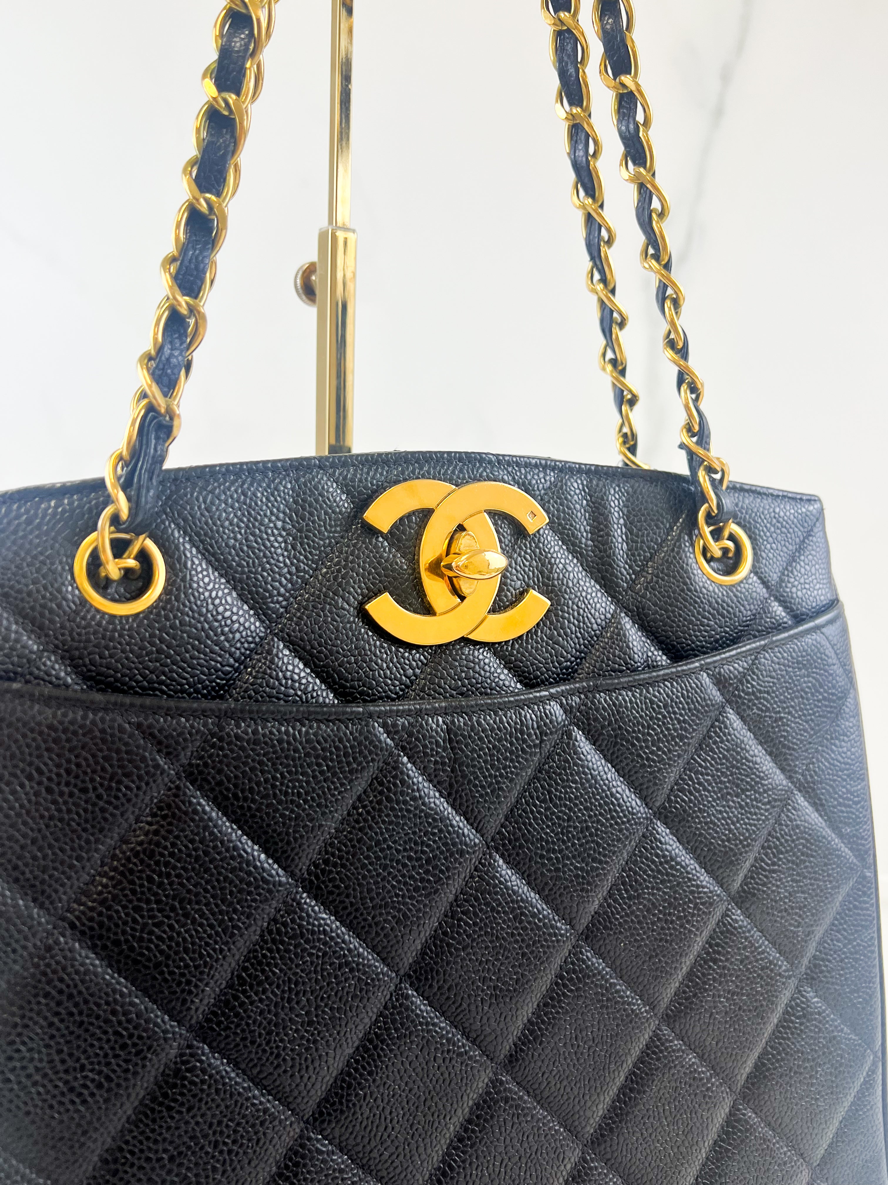 Chanel CC Black Caviar XL Shopping Tote GHW