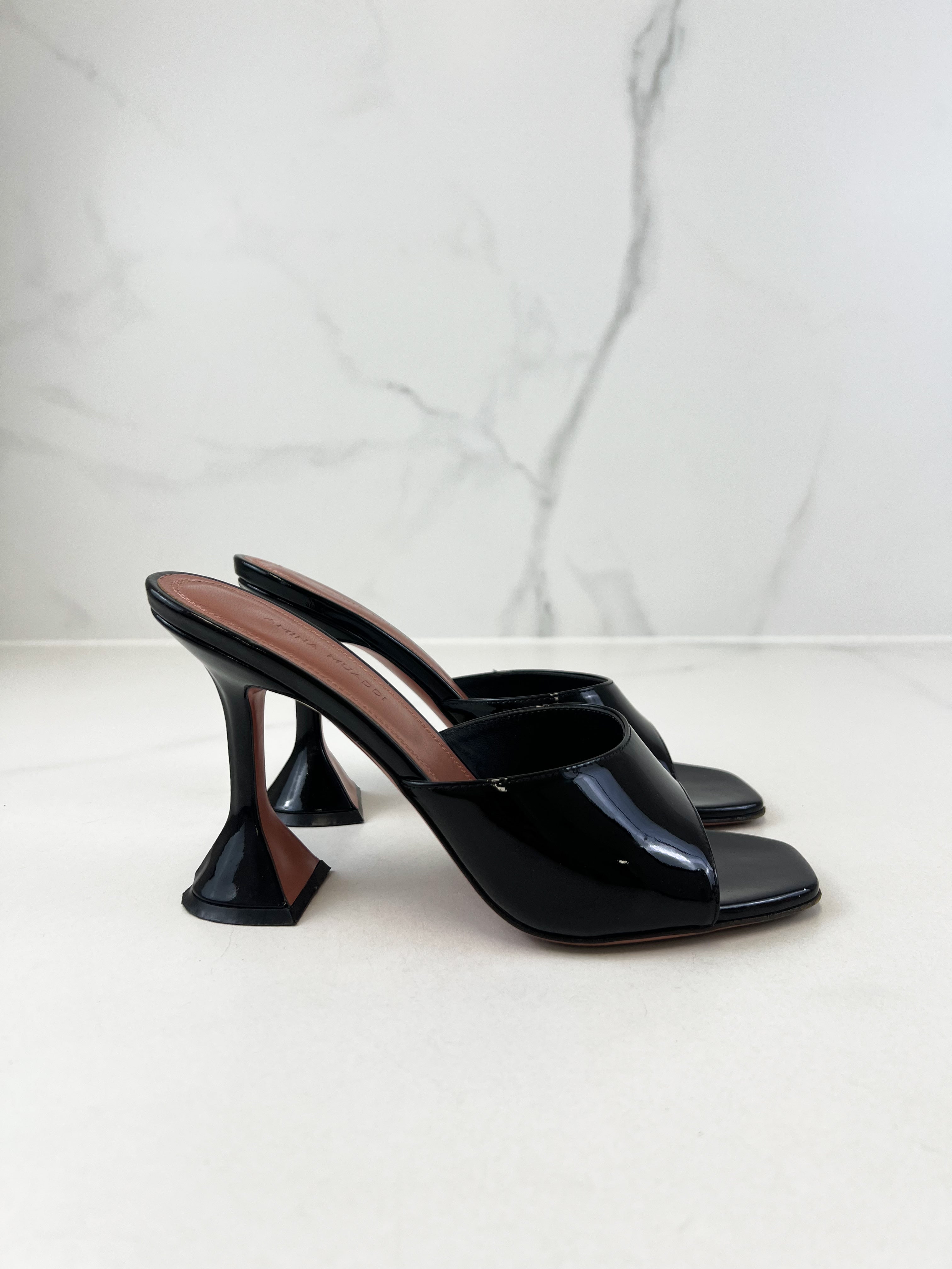 Amina Muaddi Lupita Patent Black 95mm Size 37