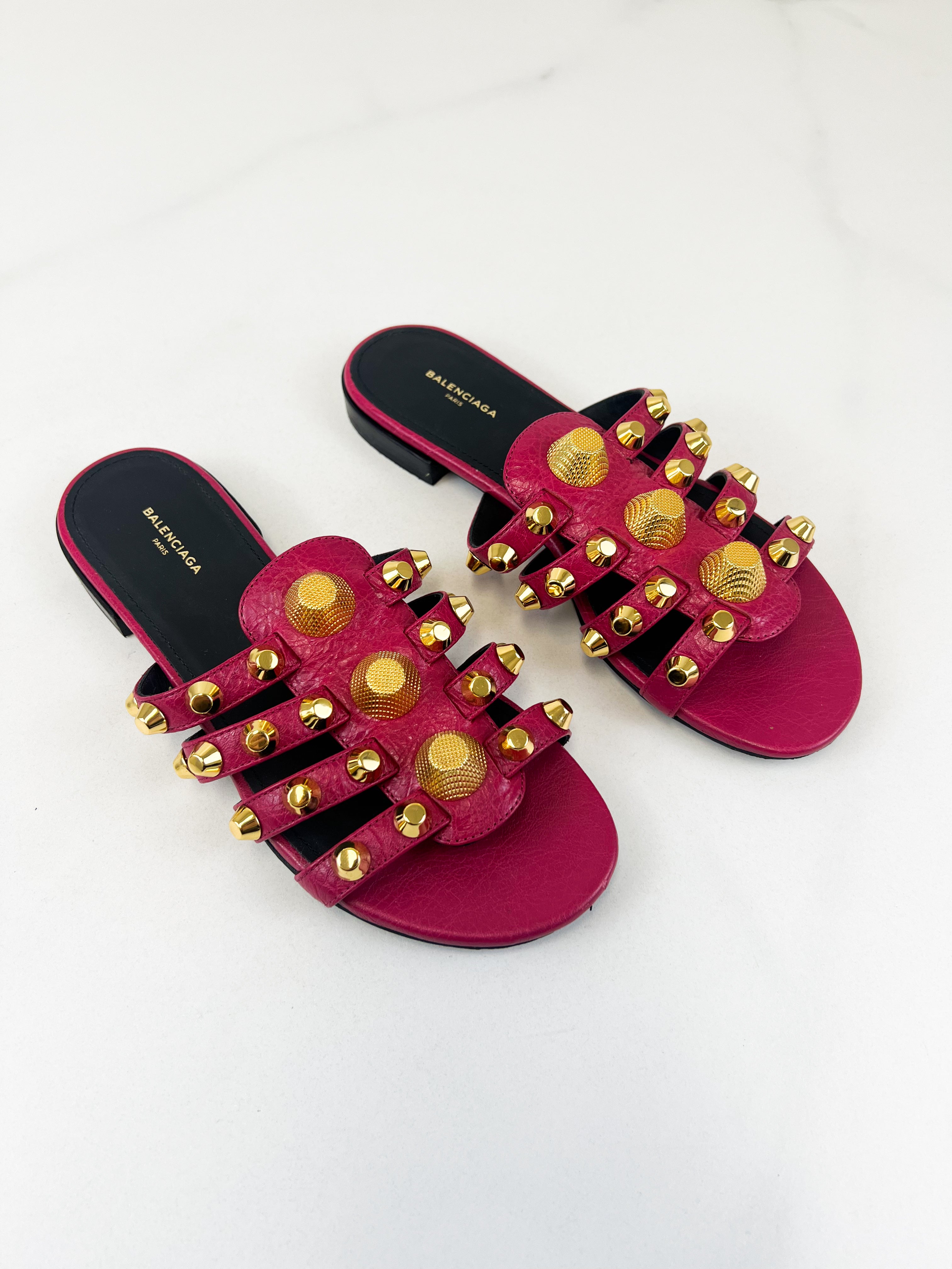 Balenciaga Leather Arena Flat Slides Mules Size 35.5