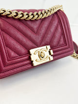Chanel Small Burgundy Caviar Boy Bag