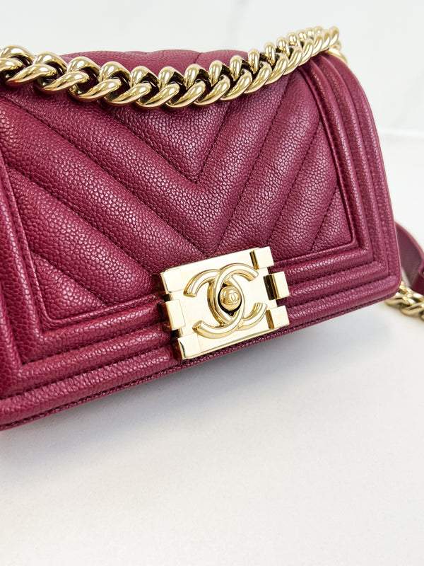 Chanel Small Burgundy Caviar Boy Bag