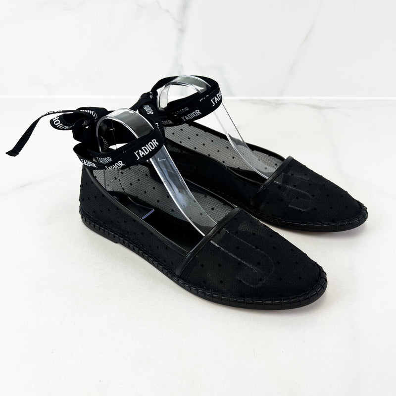 Christian Dior Black Mesh Polka Dot Espadrille Size 40