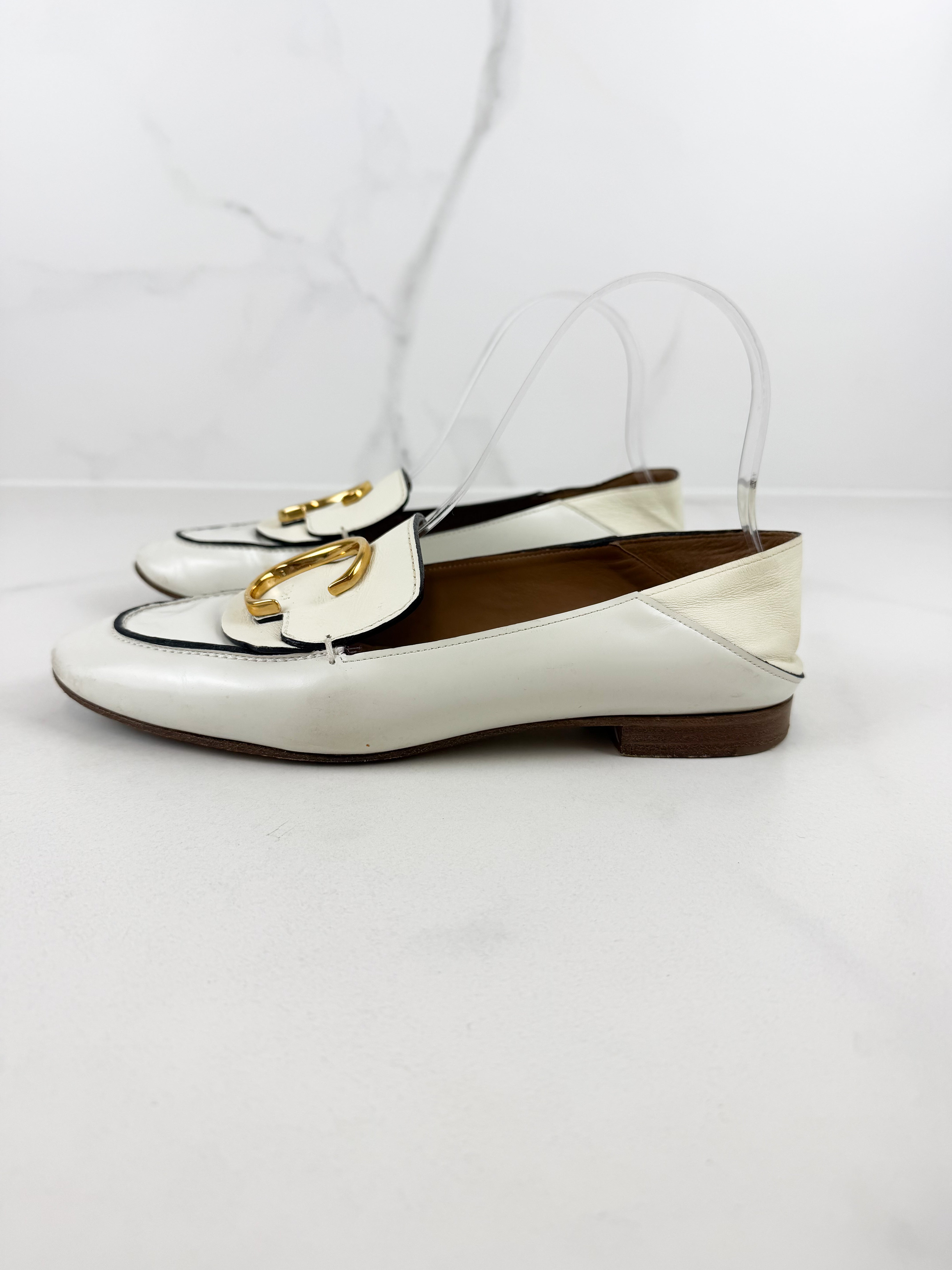 Chloe White Leather Loafers Size 38