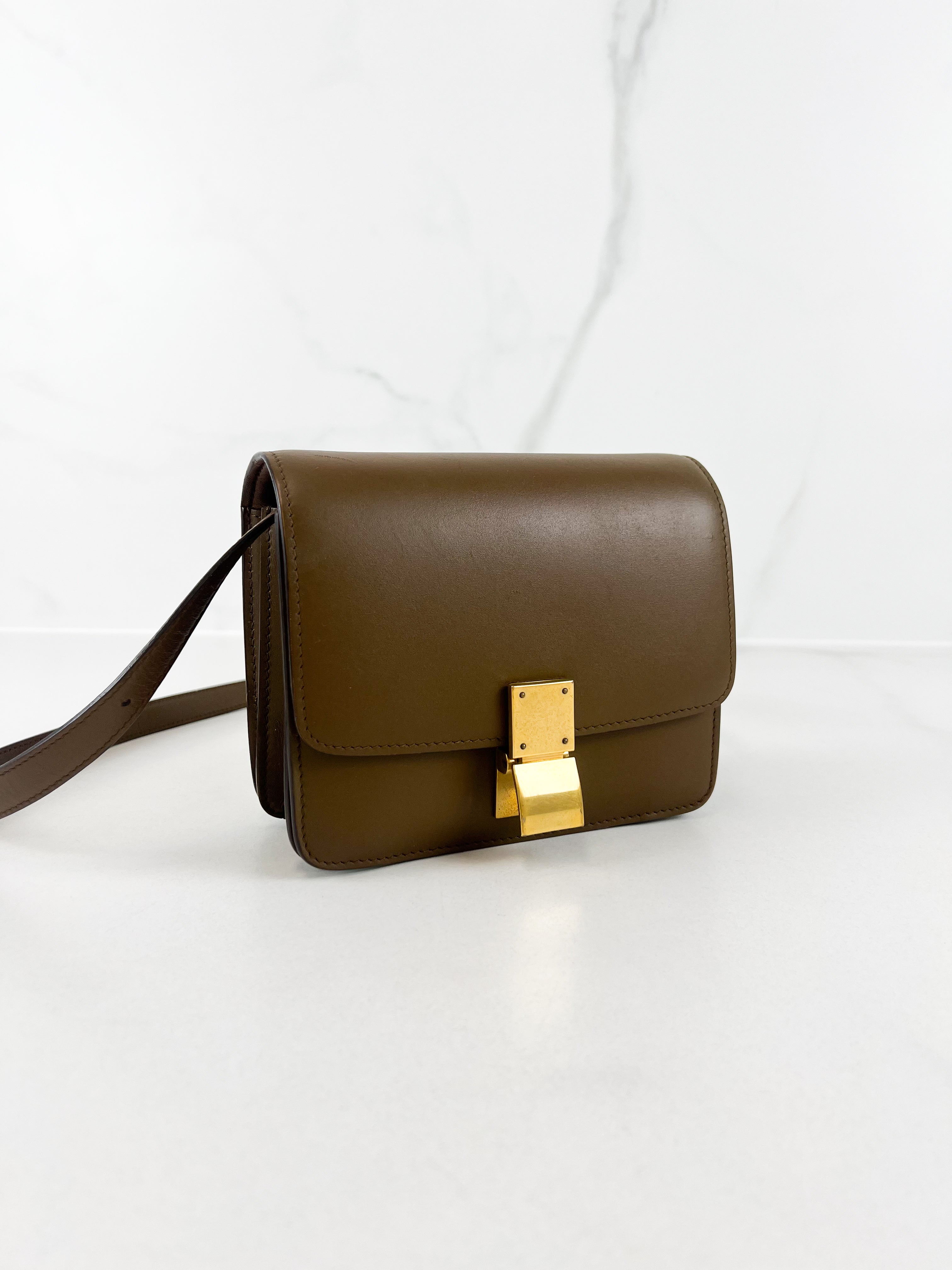 Celine Small Classic Box Flap Bag in Brown Leather