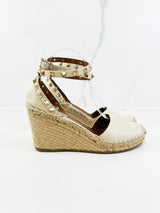 Valentino Garavani Rockstud Leather Wedge Espadrilles Size 38