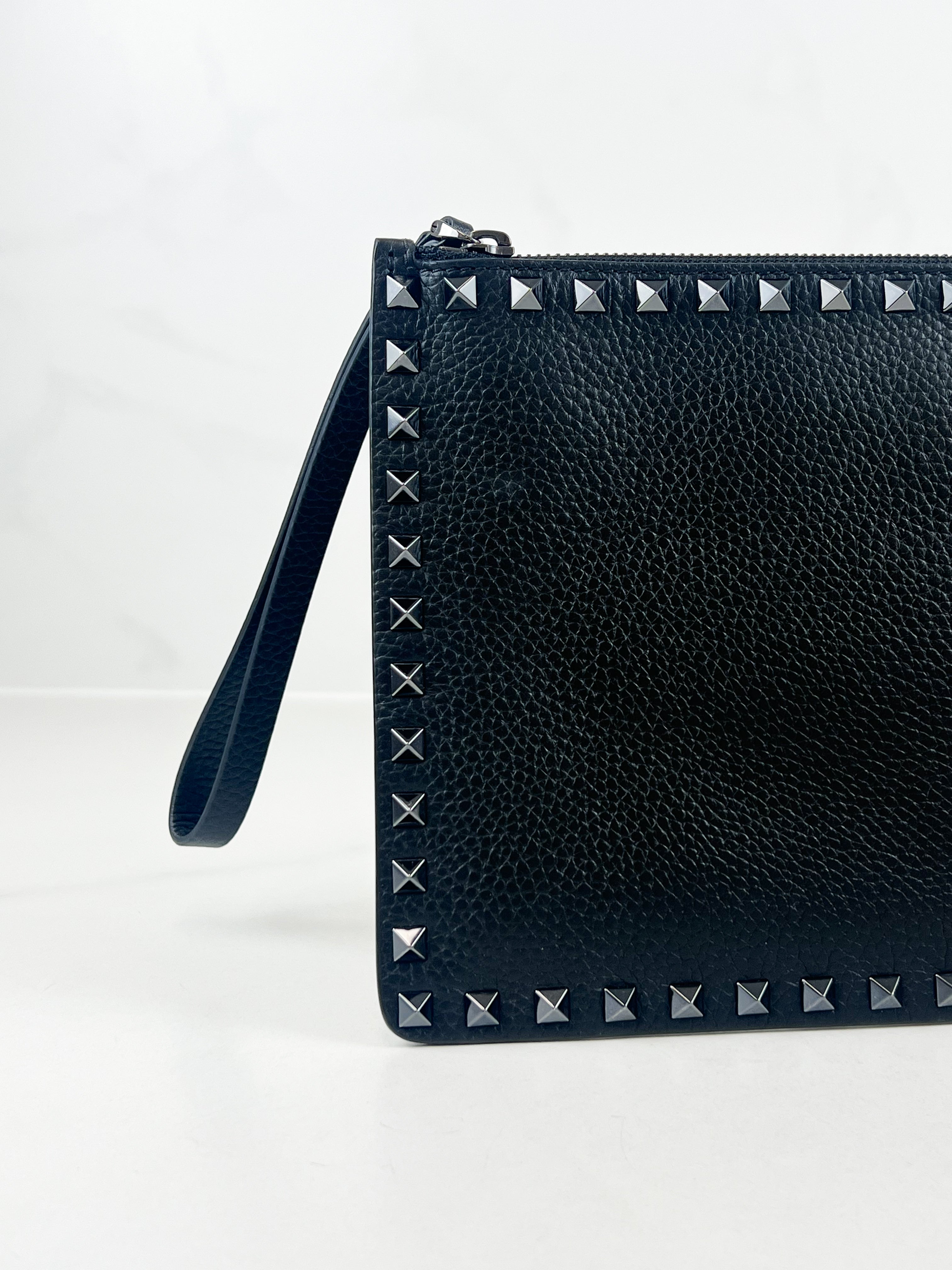 Valentino Garavani Rockstud Black Leather Clutch