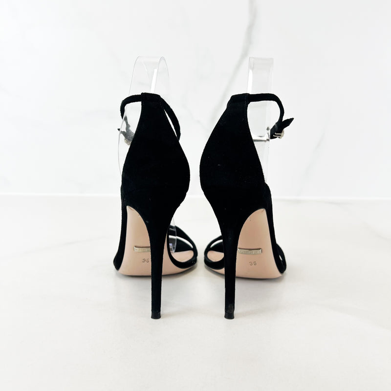 Gucci Black llse Suede Strap Peony Sandals Size 36