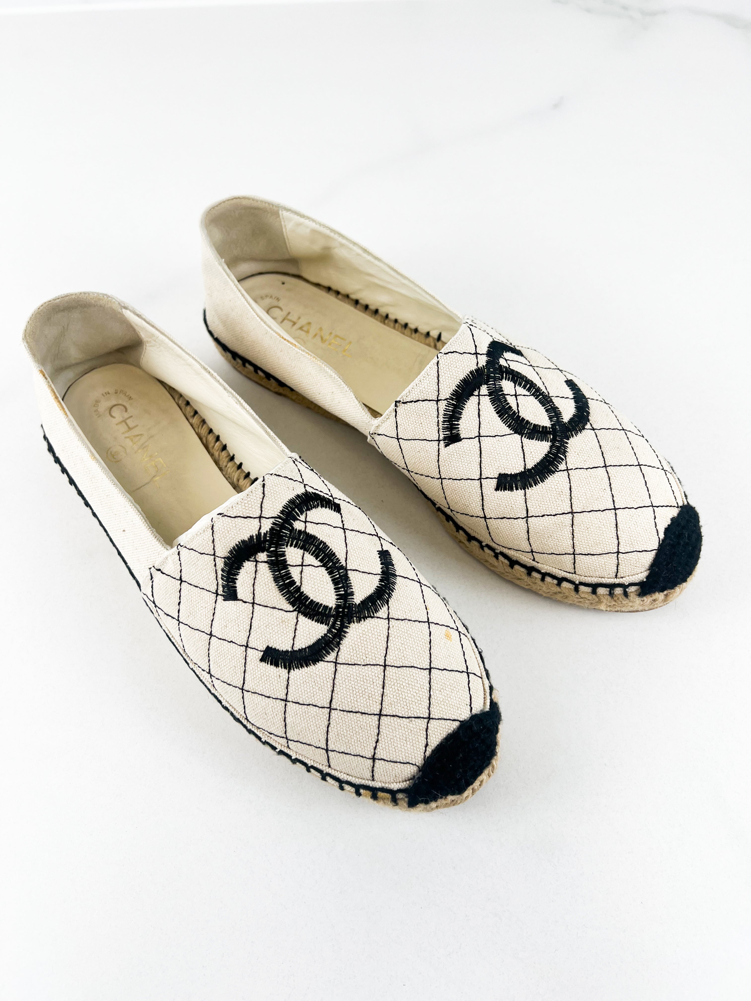 Chanel White CC Canvas Espadrille Size 42