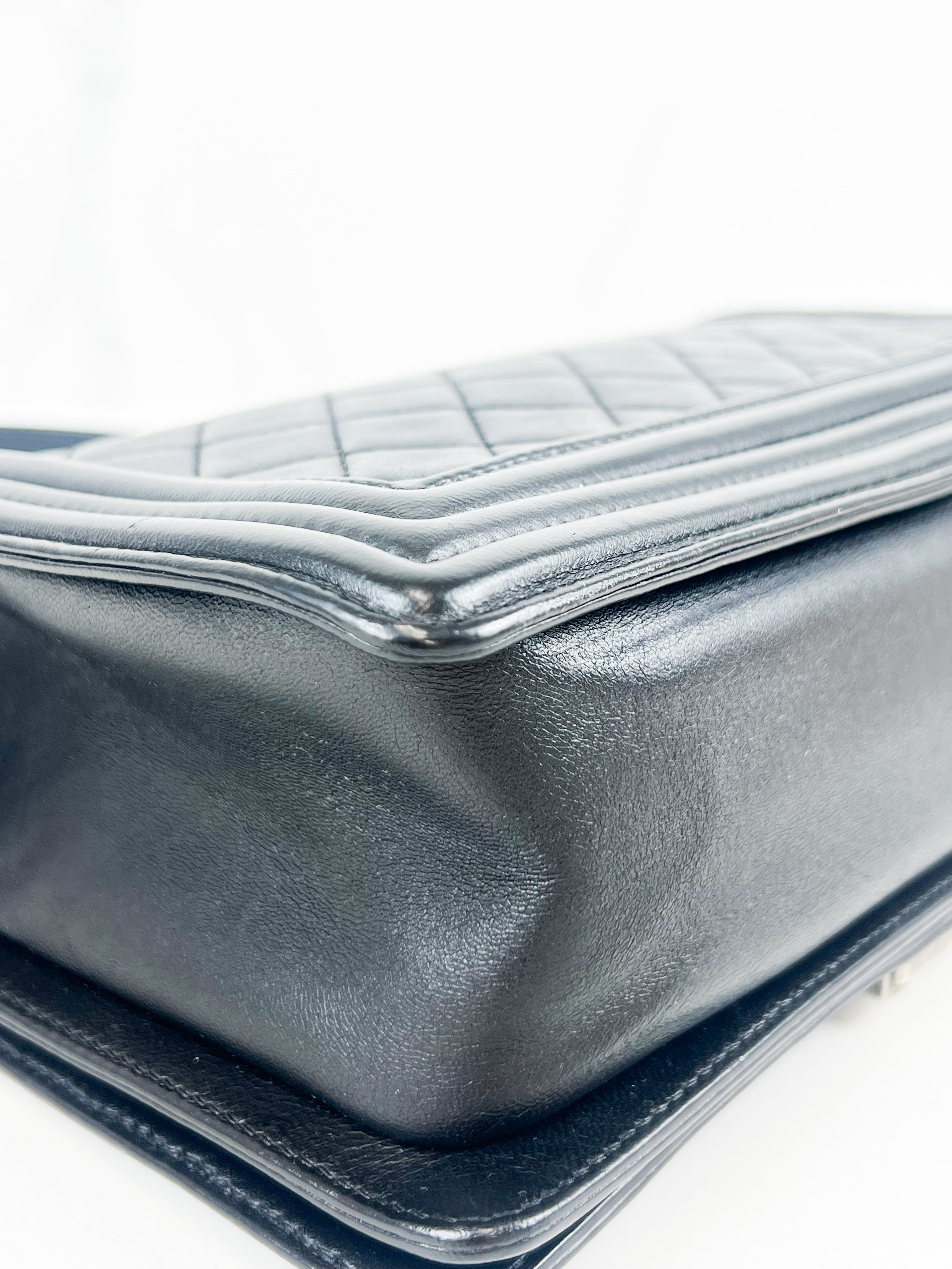 Chanel Old Medium Boy Bag in Black Quilted Lambskin with Ruthenium Hardware