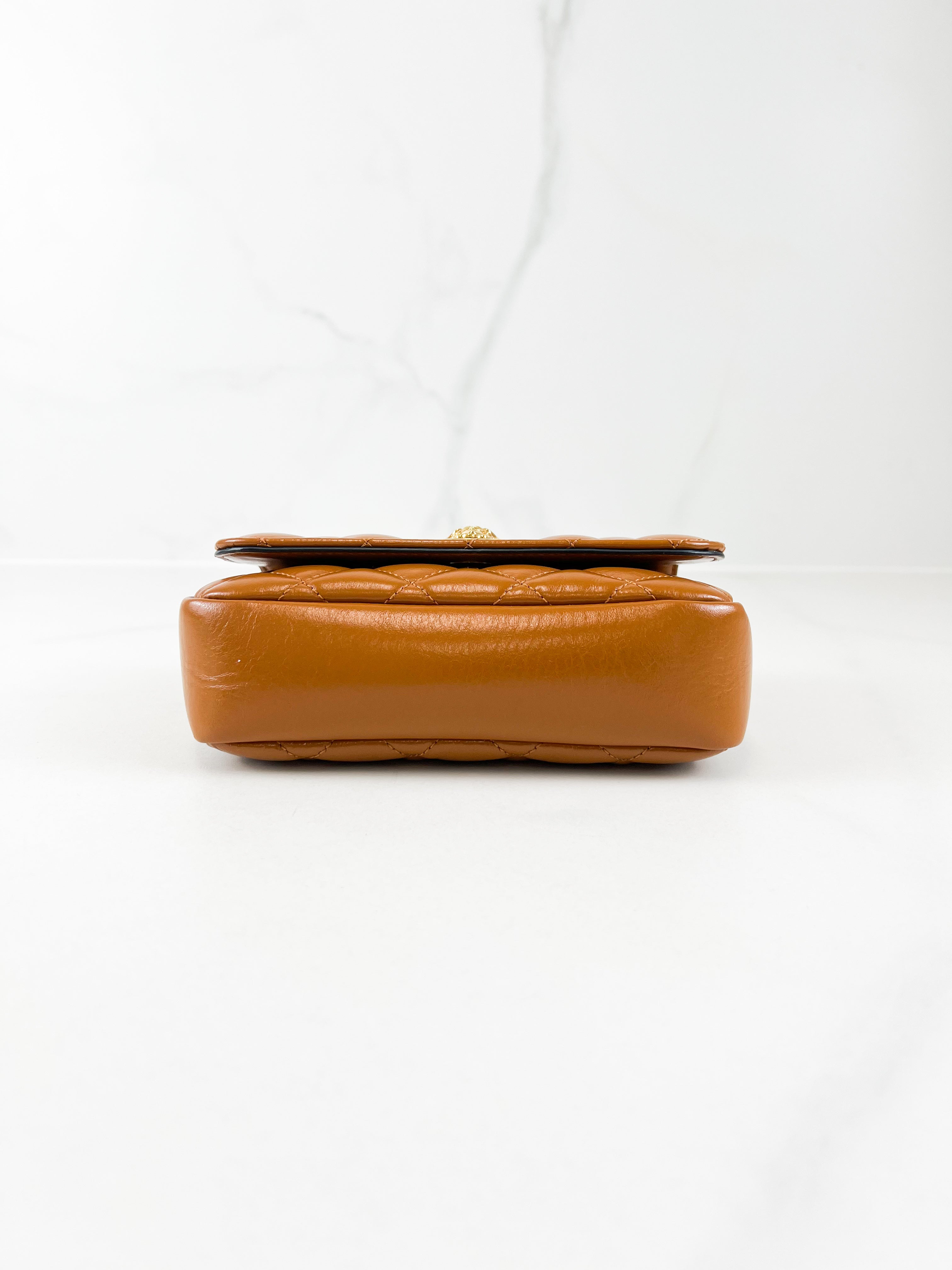 Versace Tan Brown Quilted Leather Shoulder Bag