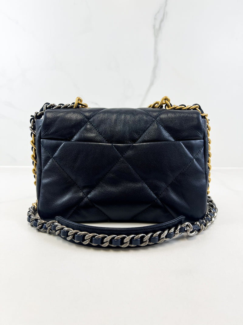 Chanel Navy Small Lambskin 19 with Gold & Silver Tone Hardware