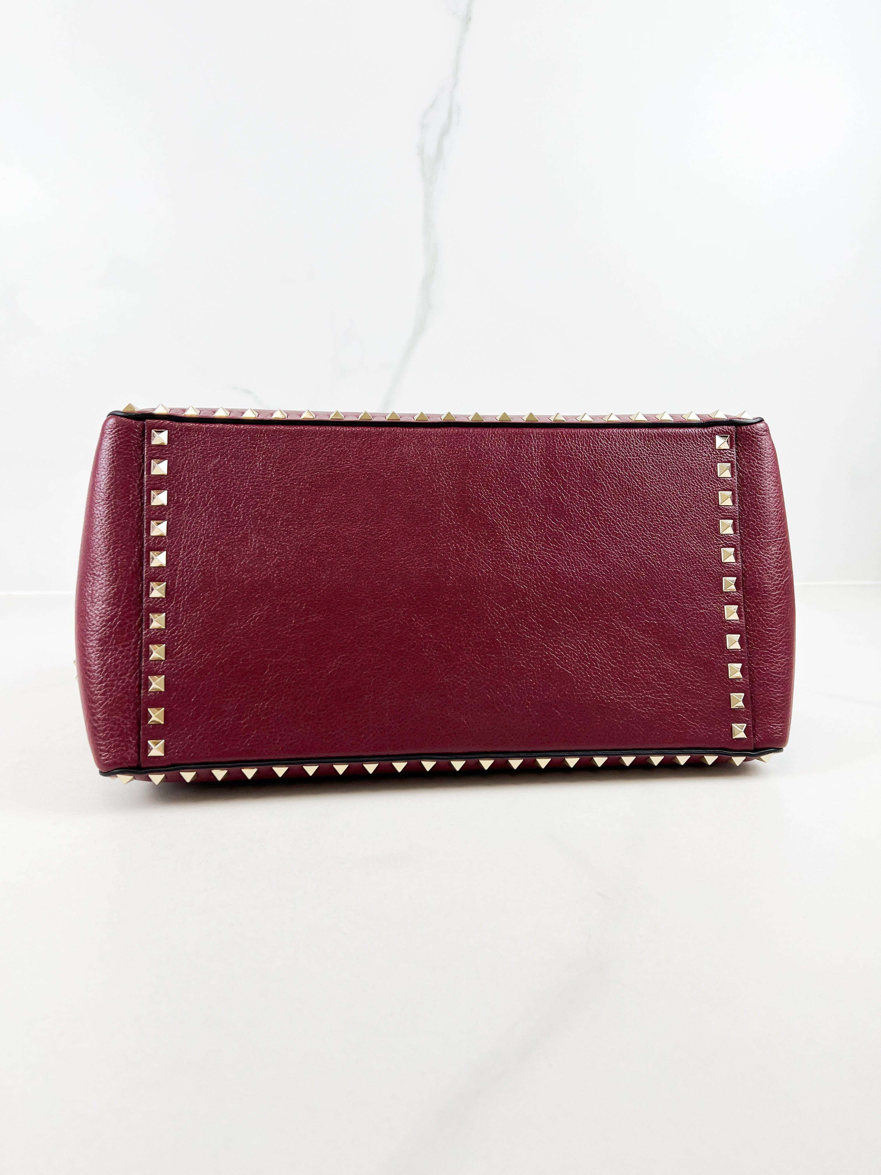 Valentino Garavani Burgundy Rockstud Leather Tote