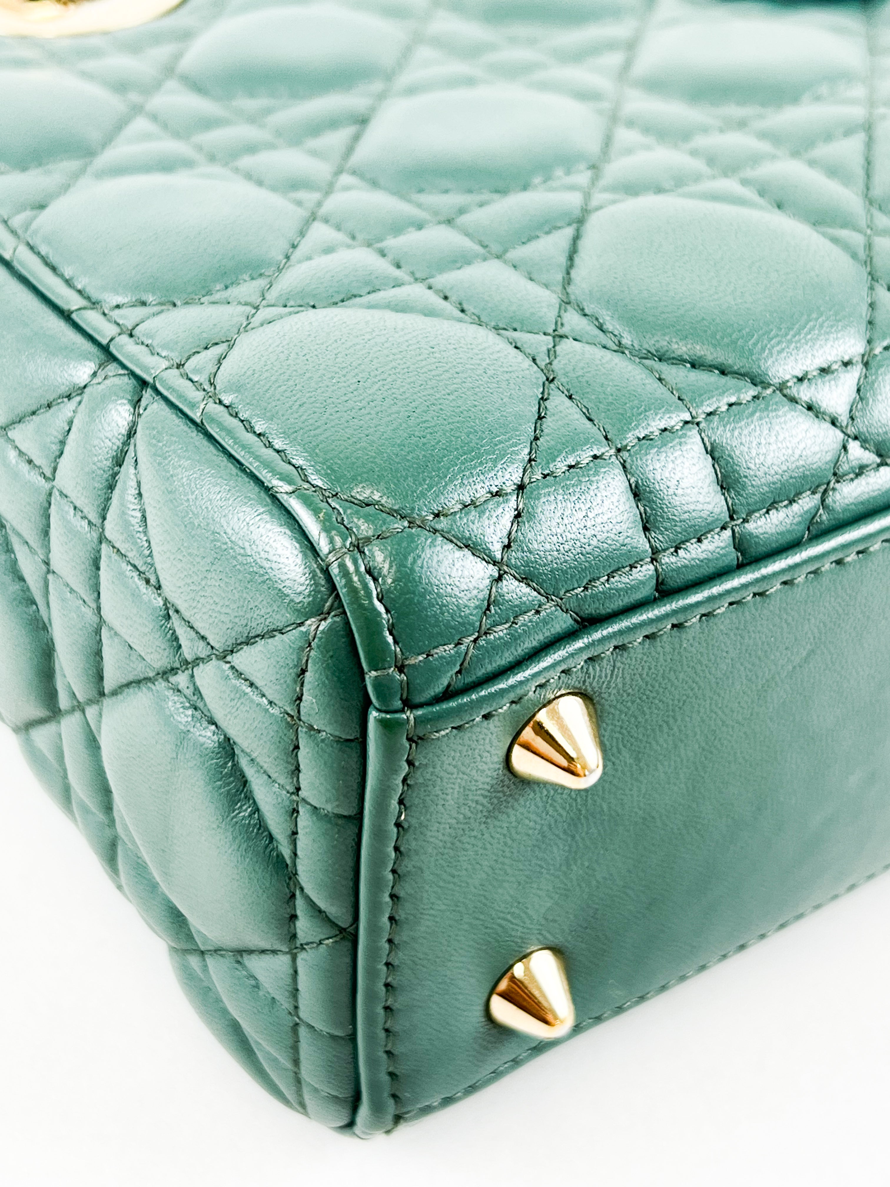 Christian Dior Small Lady Dior In Cedar Green Lambskin with GHW