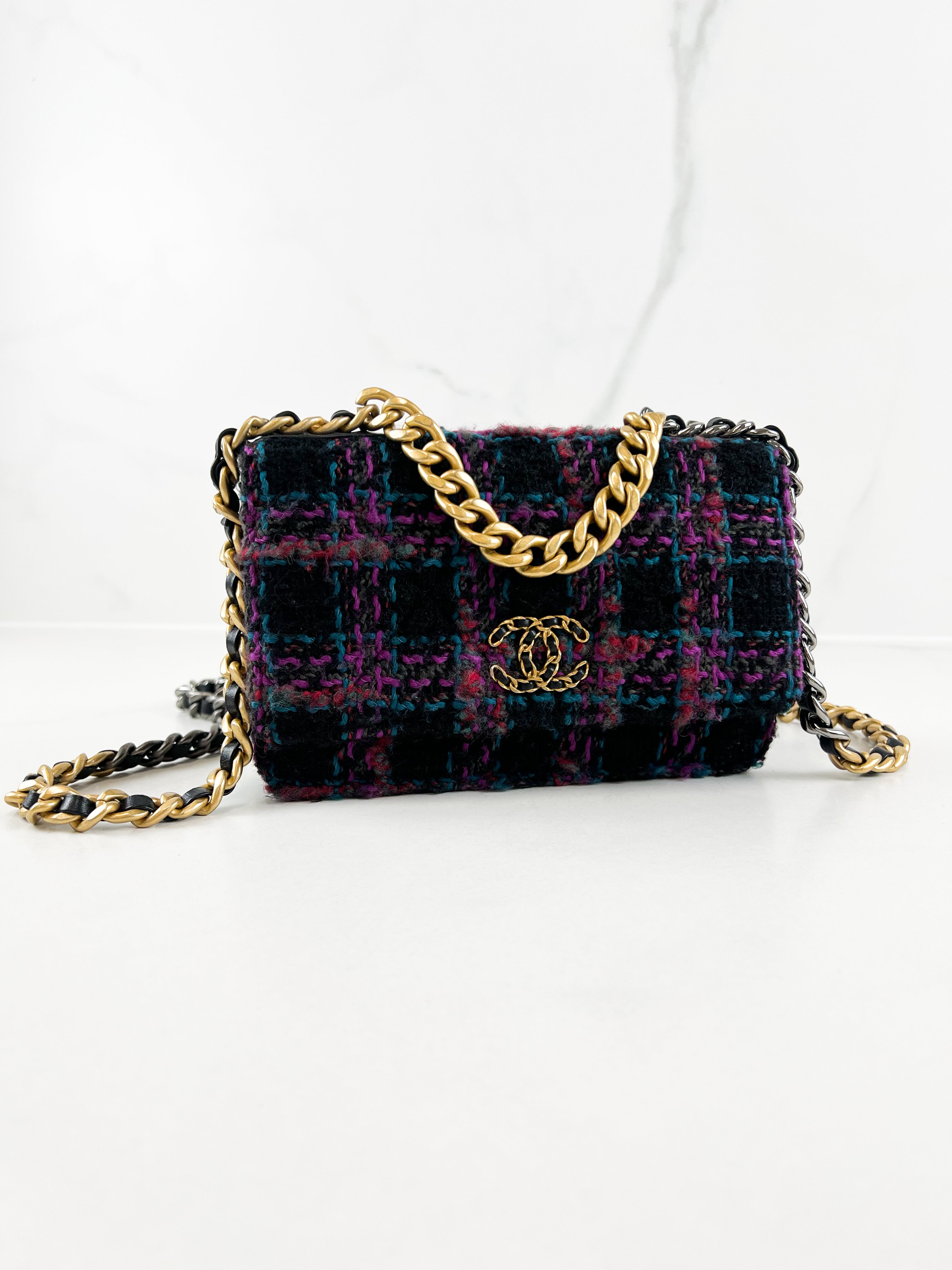 Chanel 19 Wool Tweed & Mixed Tone Hardware Wallet on Chain