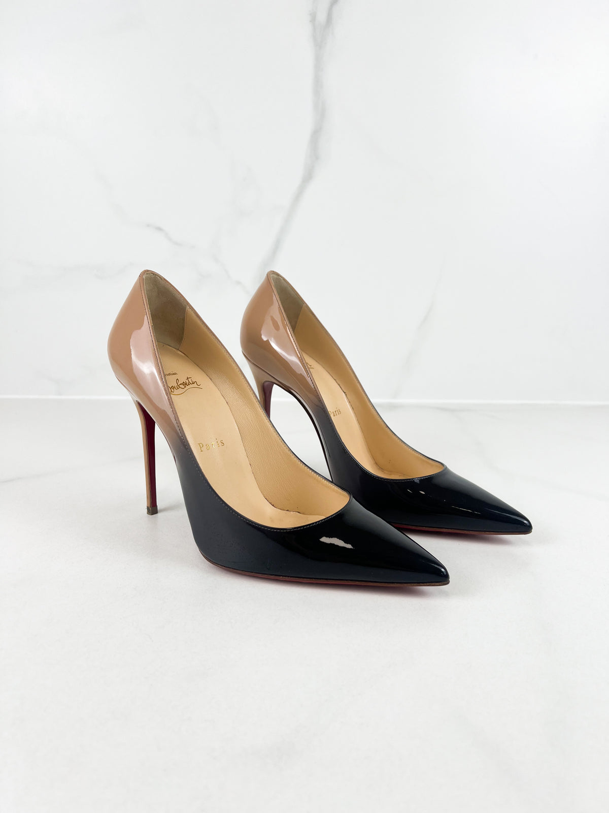 Christian Louboutin Patent Degrade So Kate 100mm in Black Nude Size 39