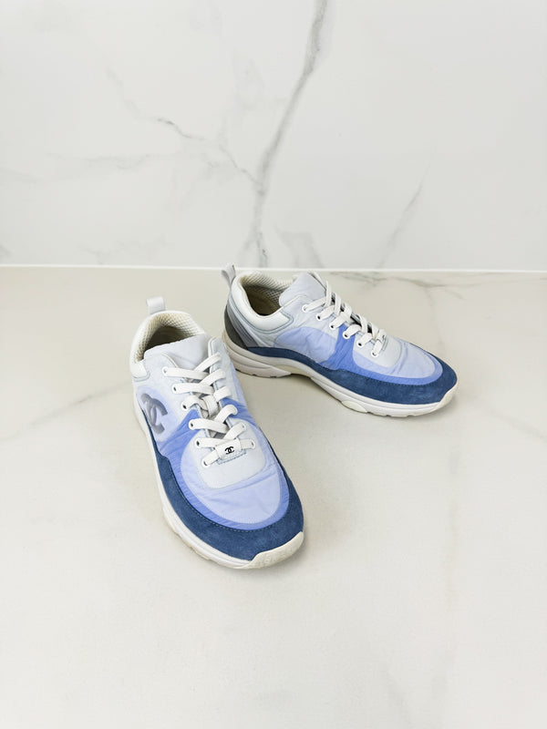 Chanel CC Velvet Calfskin & Mixed Fibers Sneaker Ombre Blue Size 38.5