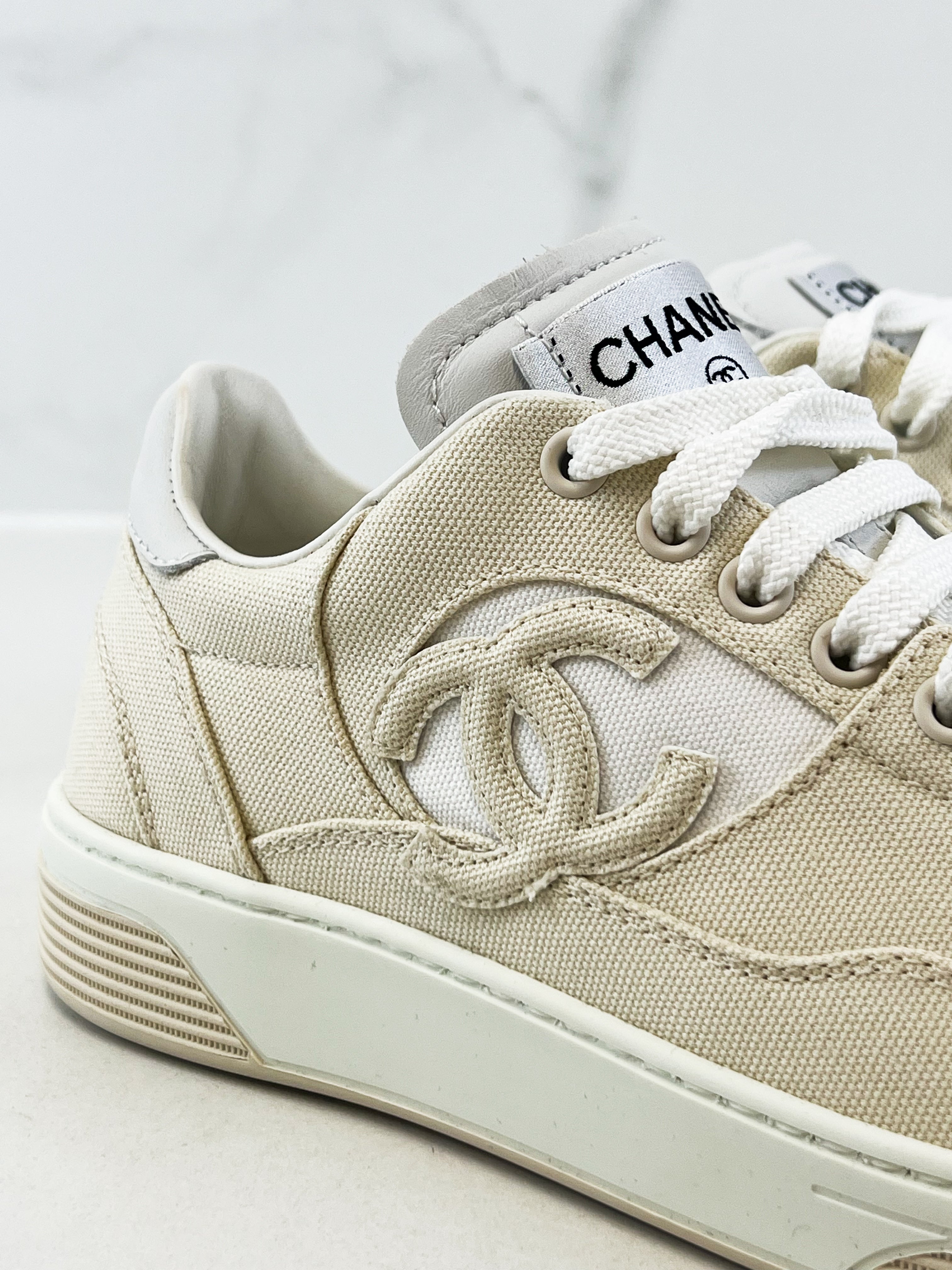 Chanel CC Cream Sneaker Size 37