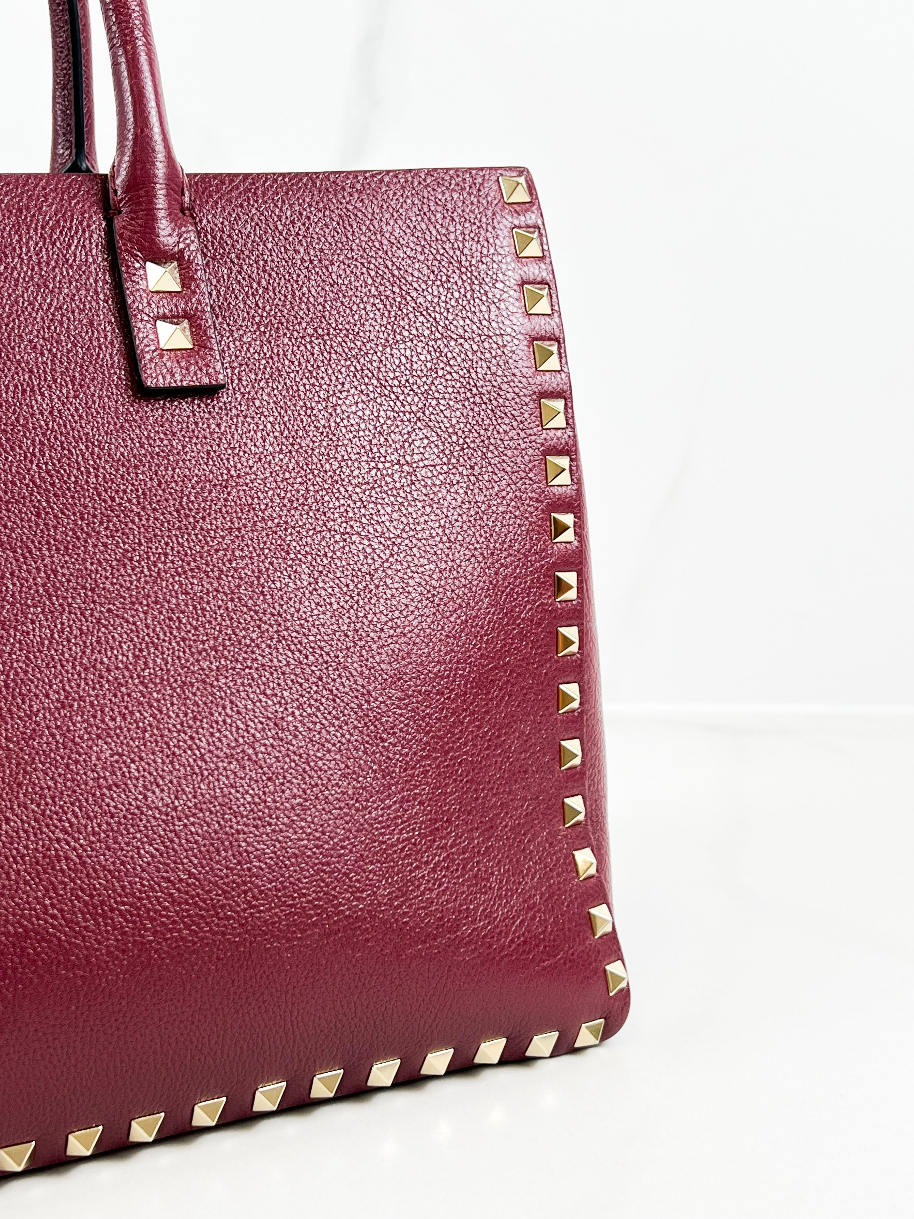 Valentino Garavani Burgundy Rockstud Leather Tote