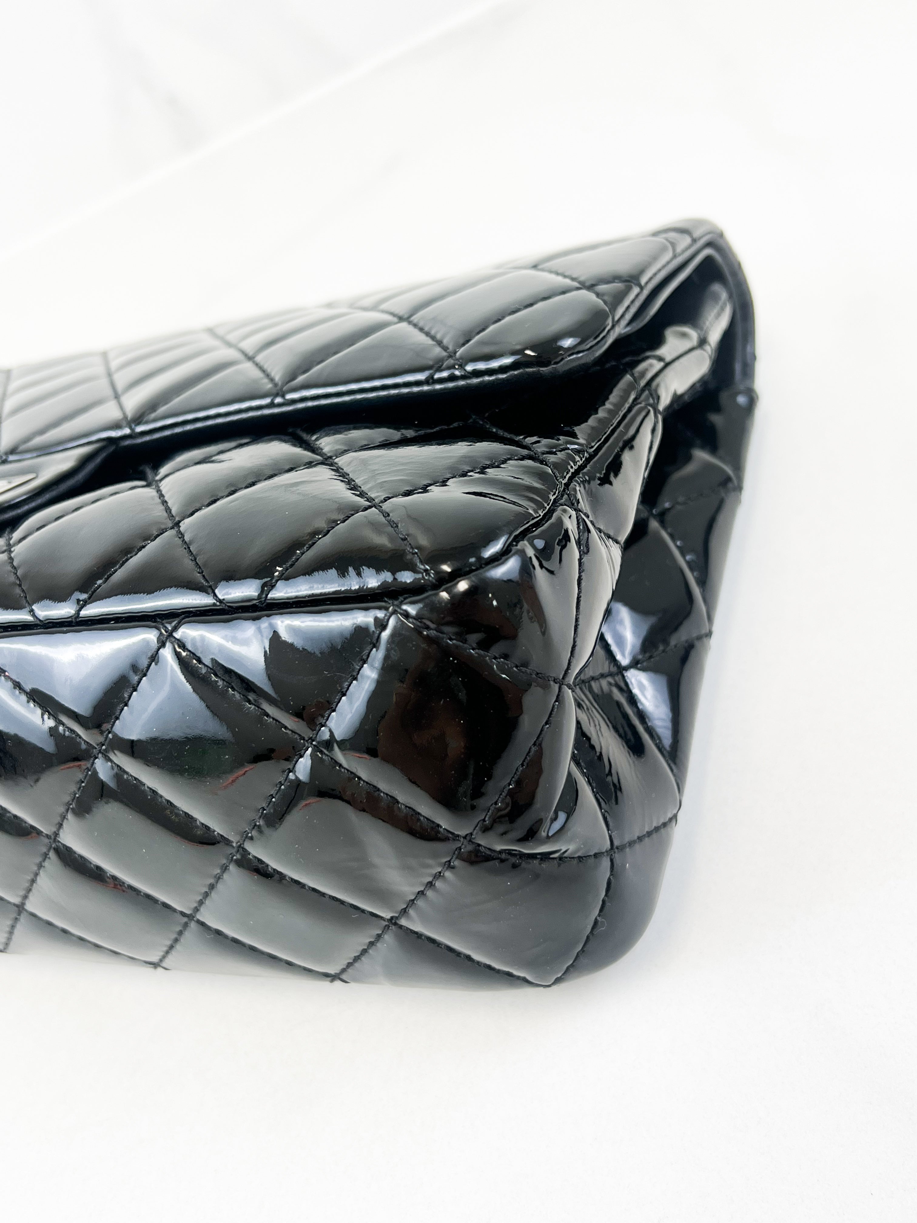 Chanel Black Classic Jumbo Double Flap Re-issue Calfskin Patent Leather Bag