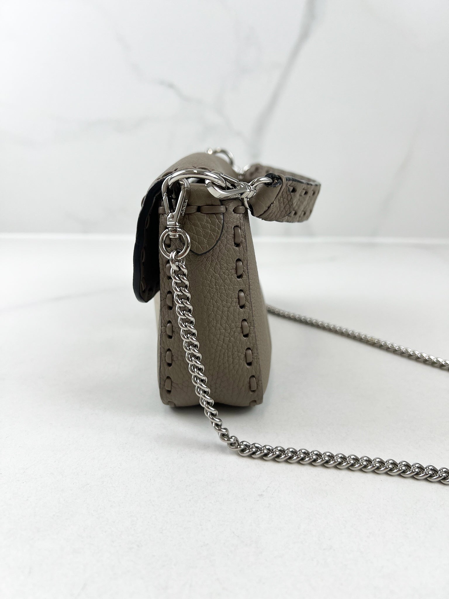 Fendi FF Calf Leather Mini Baguette