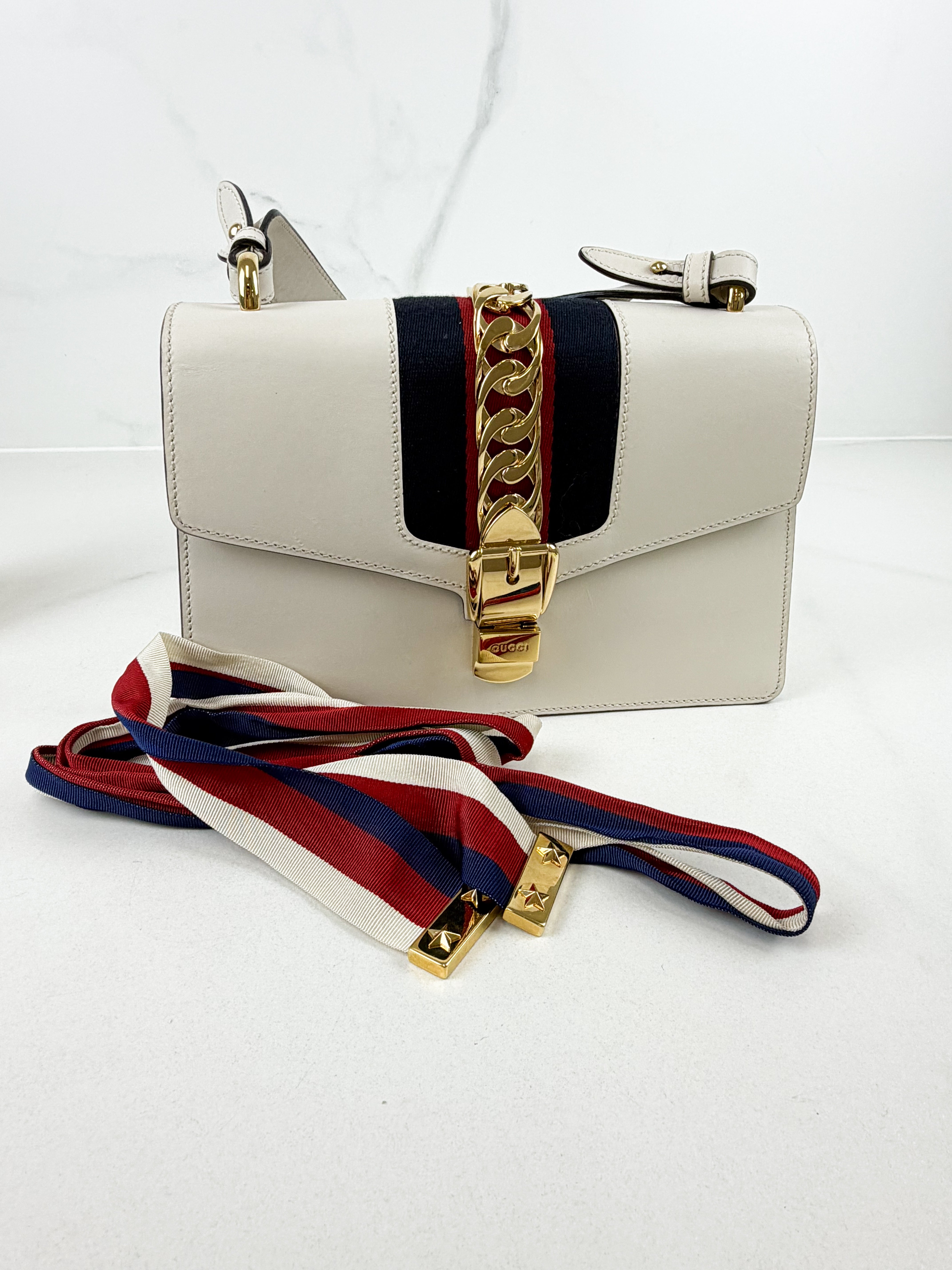 Gucci Small Sylvie White Shoulder Bag
