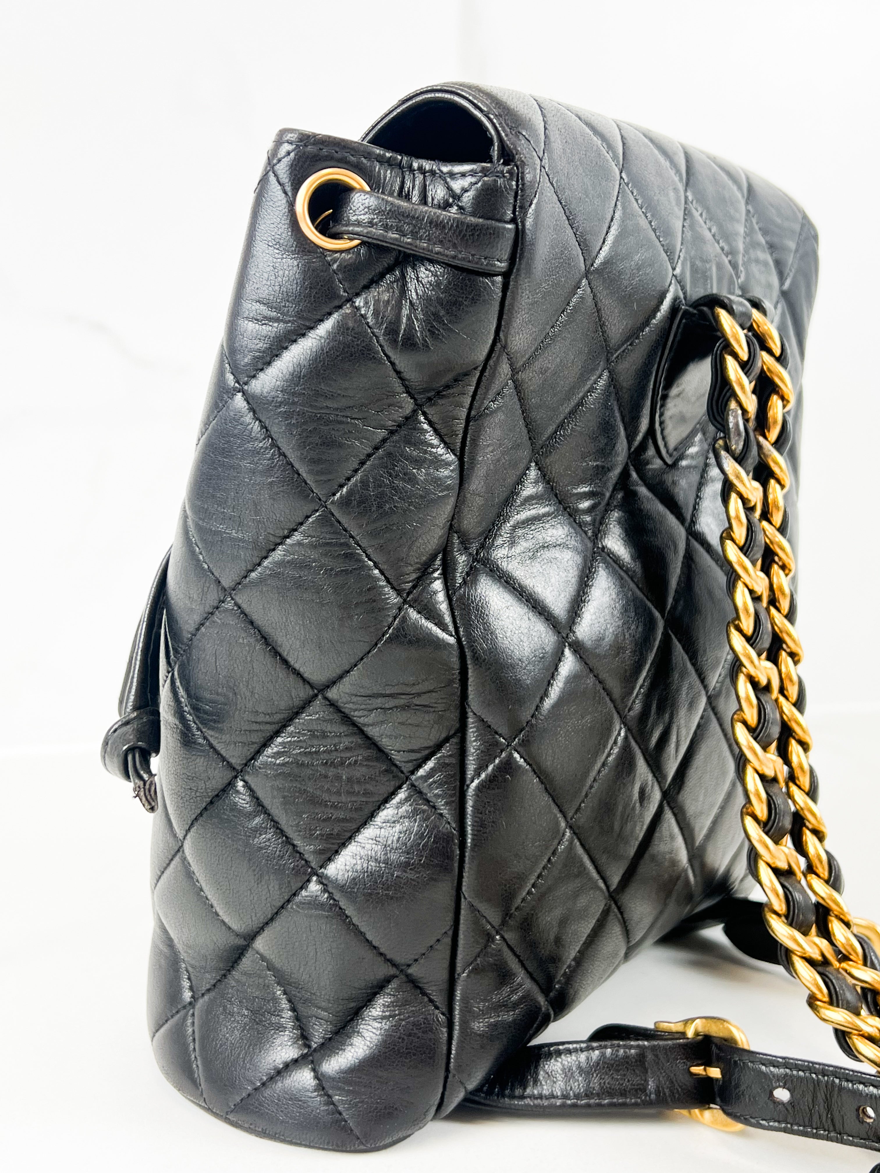 Chanel Black Leather Quilted Calfskin Backpack with GHW