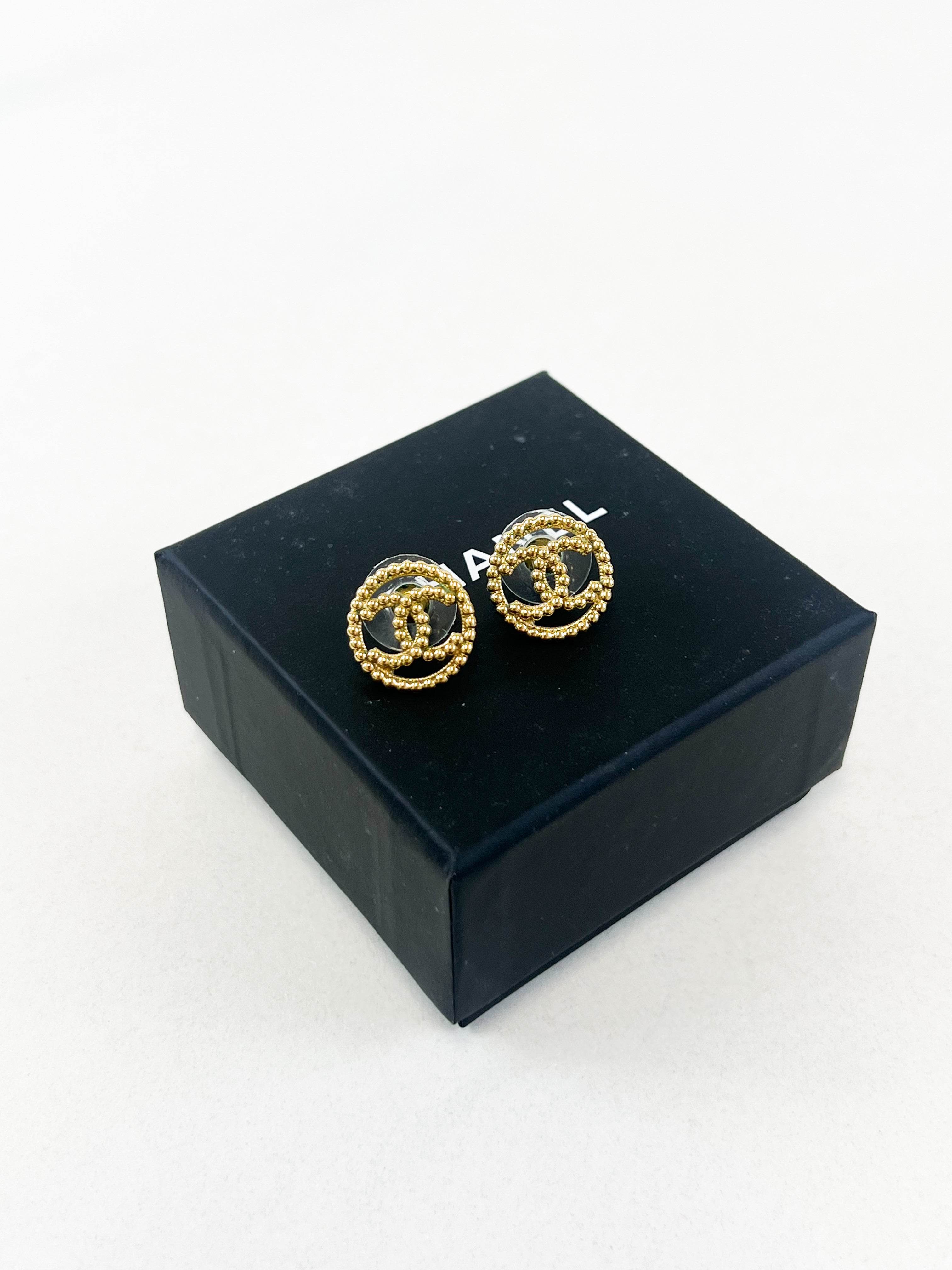 Chanel CC Gold Stud Earrings